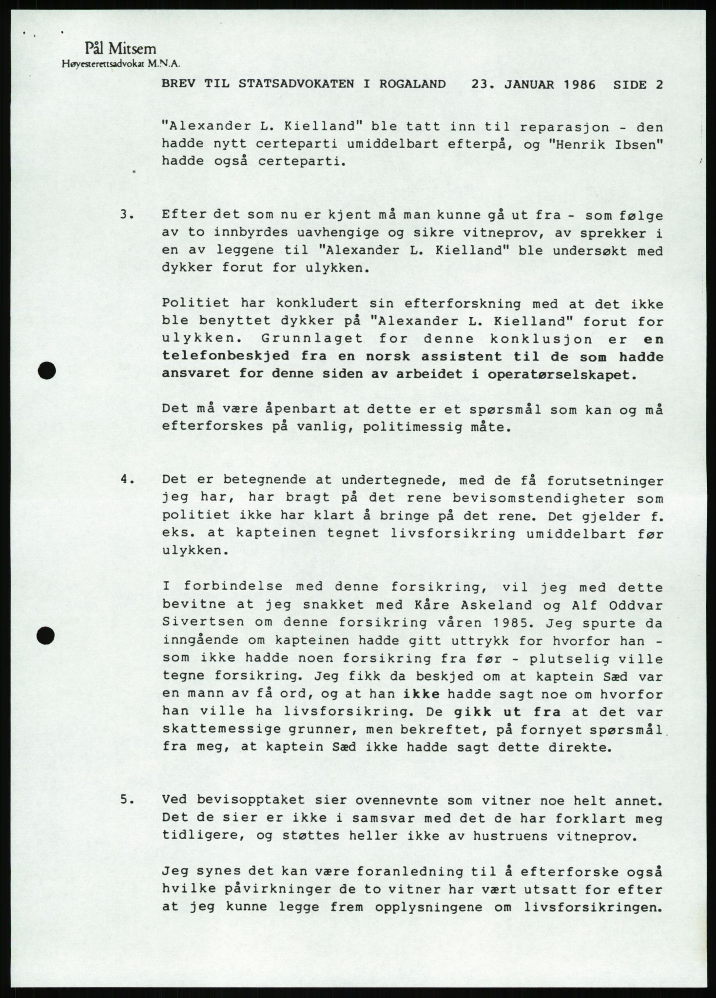 Pa 1503 - Stavanger Drilling AS, AV/SAST-A-101906/Da/L0001: Alexander L. Kielland - Begrensningssak Stavanger byrett, 1986, p. 37