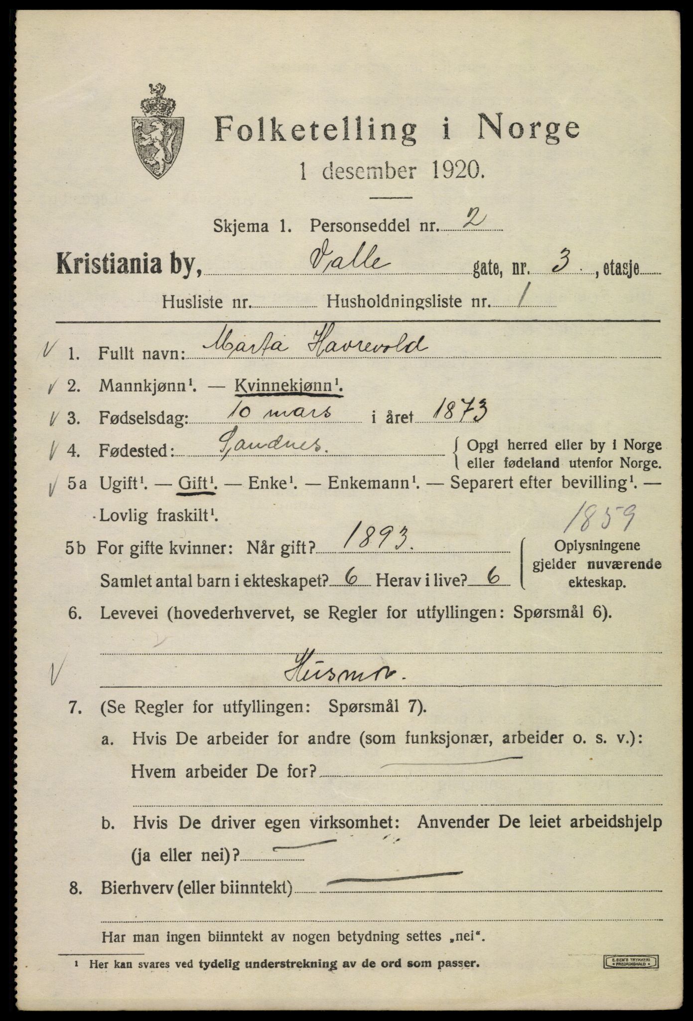 SAO, 1920 census for Kristiania, 1920, p. 628853