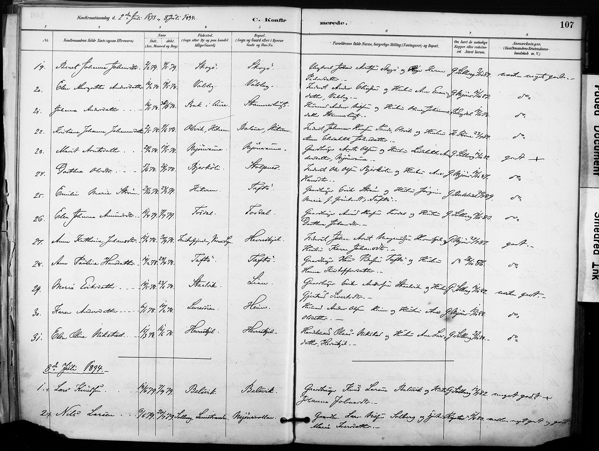 Ministerialprotokoller, klokkerbøker og fødselsregistre - Sør-Trøndelag, AV/SAT-A-1456/633/L0518: Parish register (official) no. 633A01, 1884-1906, p. 107