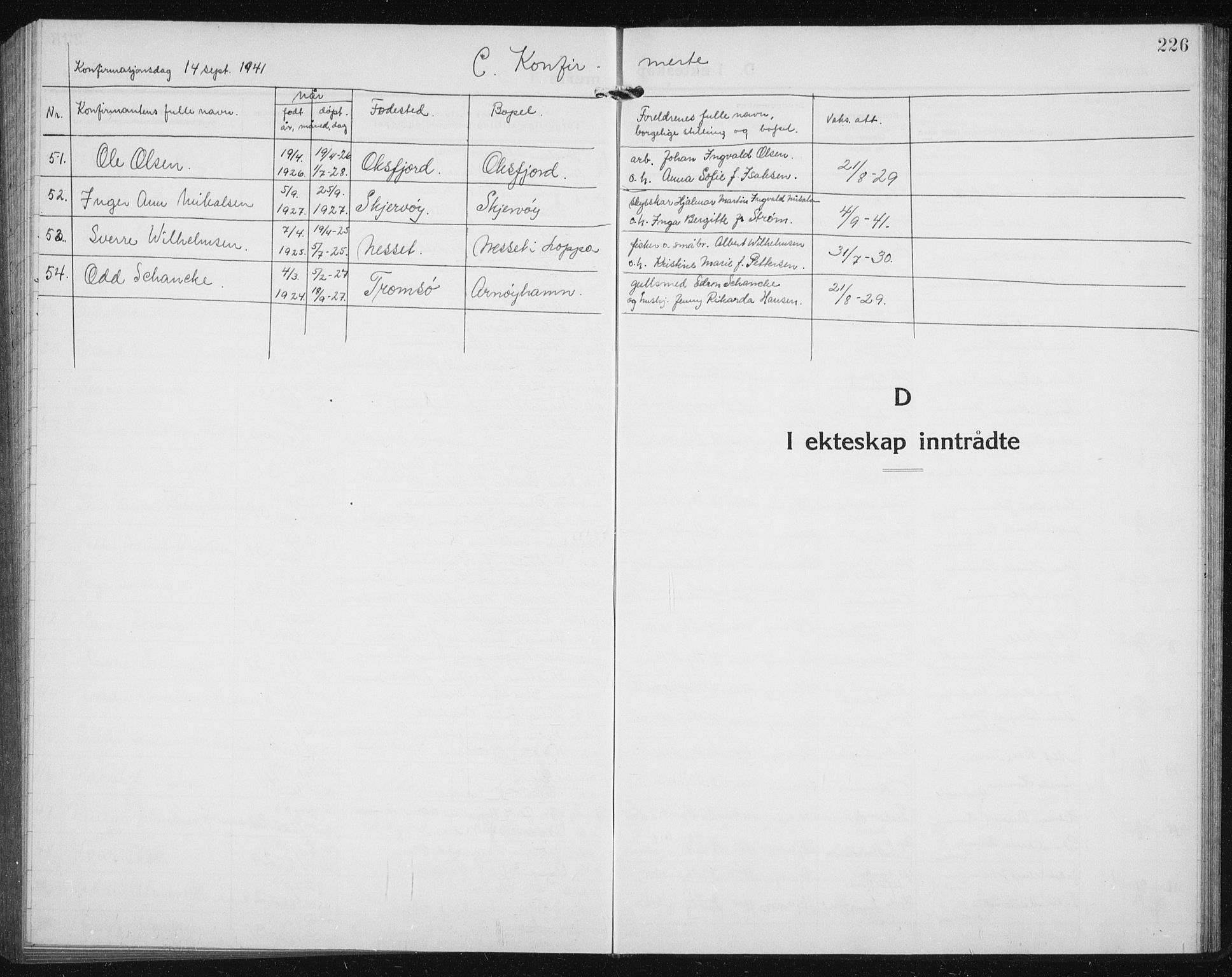 Skjervøy sokneprestkontor, AV/SATØ-S-1300/H/Ha/Hab/L0010klokker: Parish register (copy) no. 10, 1927-1941, p. 226