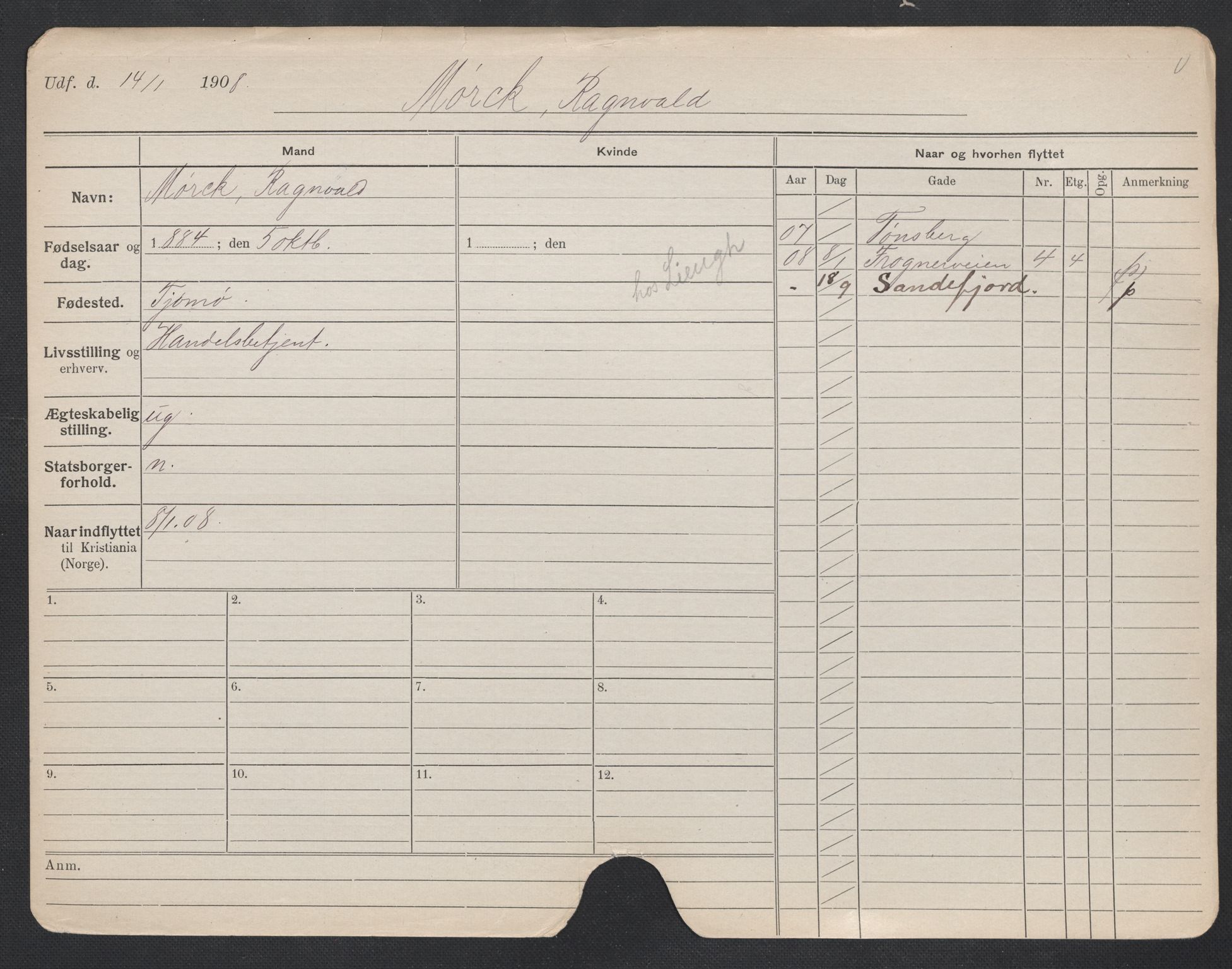 Oslo folkeregister, Registerkort, AV/SAO-A-11715/F/Fa/Fac/L0007: Menn, 1906-1914, p. 1003a