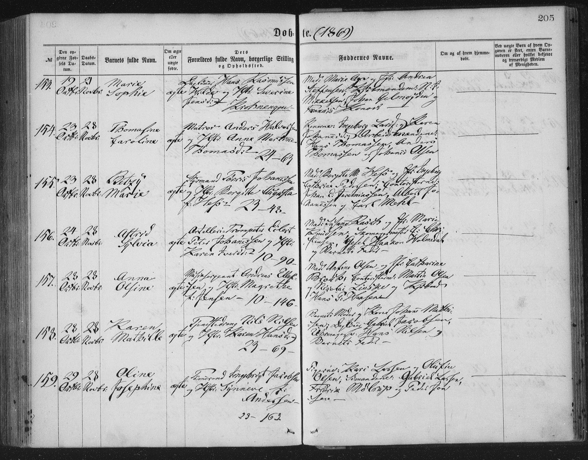 Korskirken sokneprestembete, AV/SAB-A-76101/H/Haa/L0019: Parish register (official) no. B 5, 1866-1871, p. 205