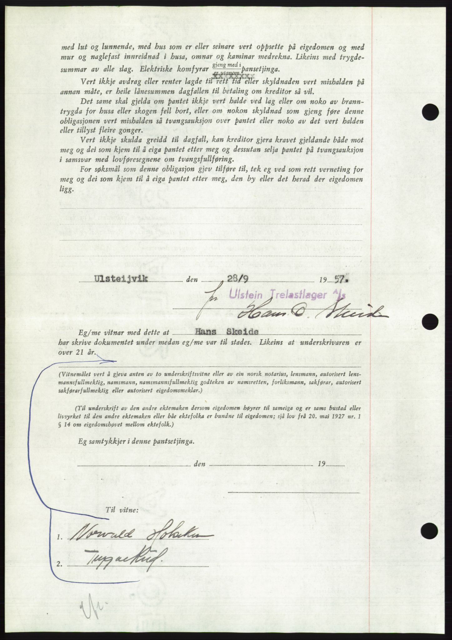 Søre Sunnmøre sorenskriveri, AV/SAT-A-4122/1/2/2C/L0130: Mortgage book no. 18B, 1957-1958, Diary no: : 2354/1957