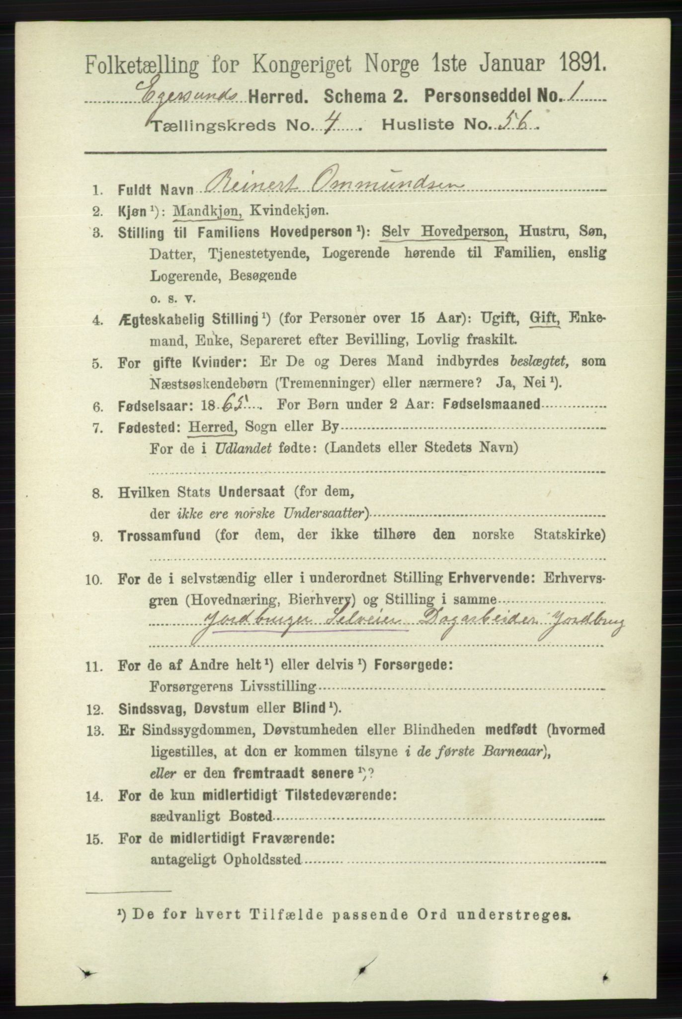 RA, 1891 census for 1116 Eigersund herred, 1891, p. 1995