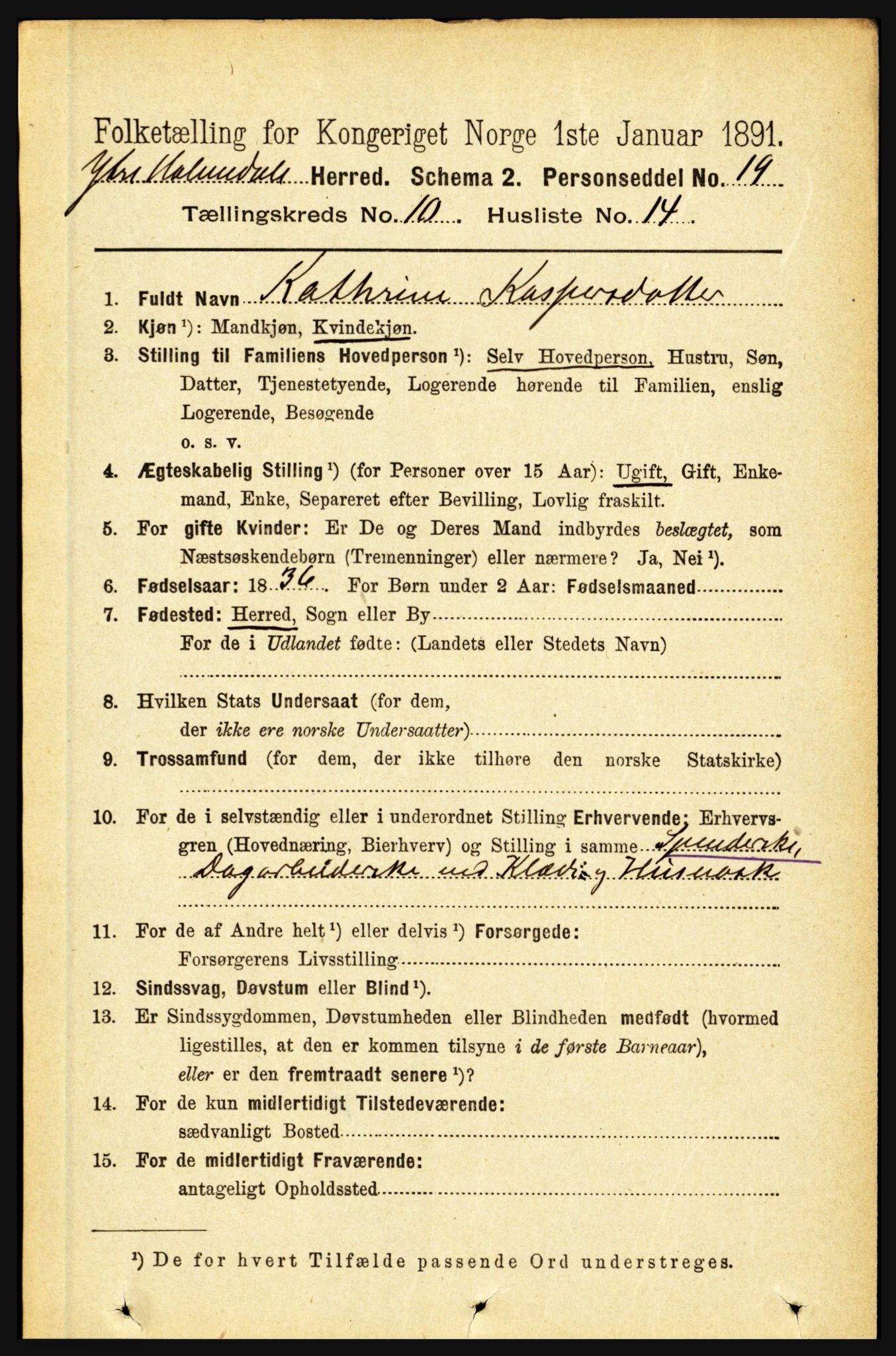 RA, 1891 census for 1429 Ytre Holmedal, 1891, p. 2399