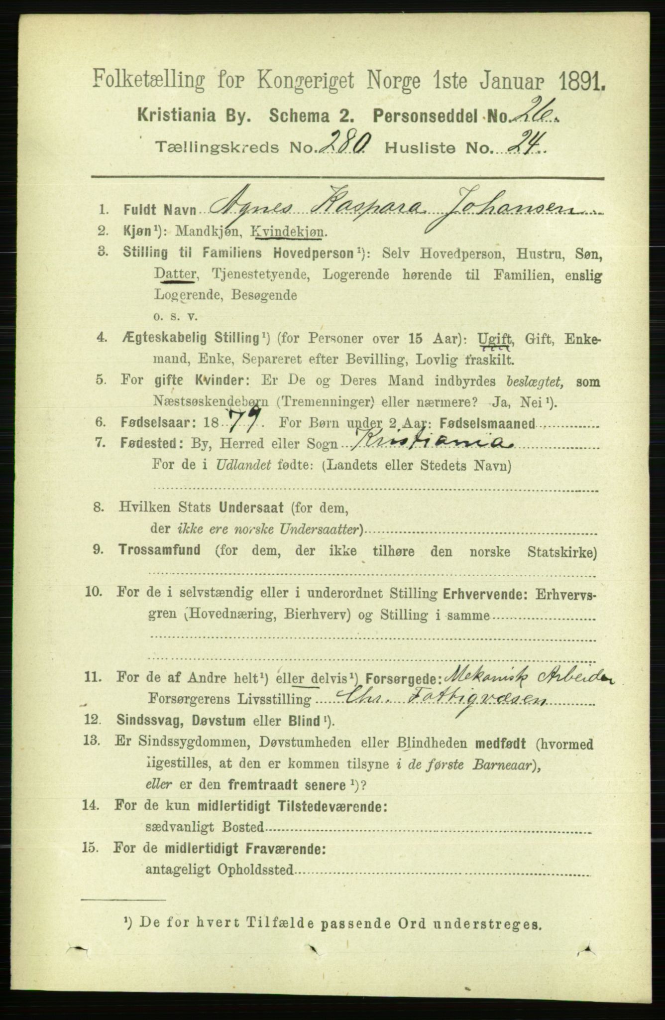 RA, 1891 census for 0301 Kristiania, 1891, p. 170725