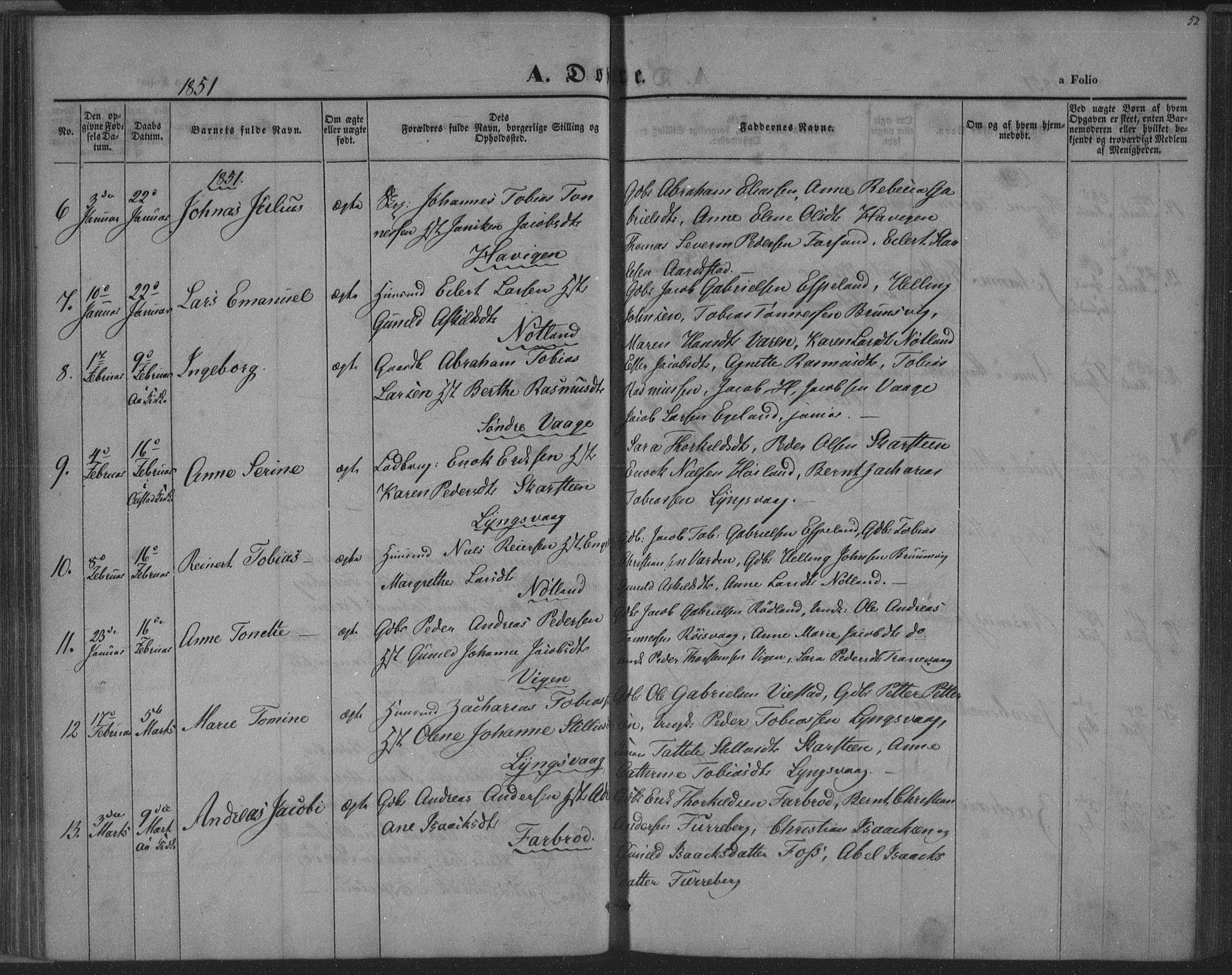 Herad sokneprestkontor, AV/SAK-1111-0018/F/Fa/Fab/L0003: Parish register (official) no. A 3, 1844-1853, p. 52