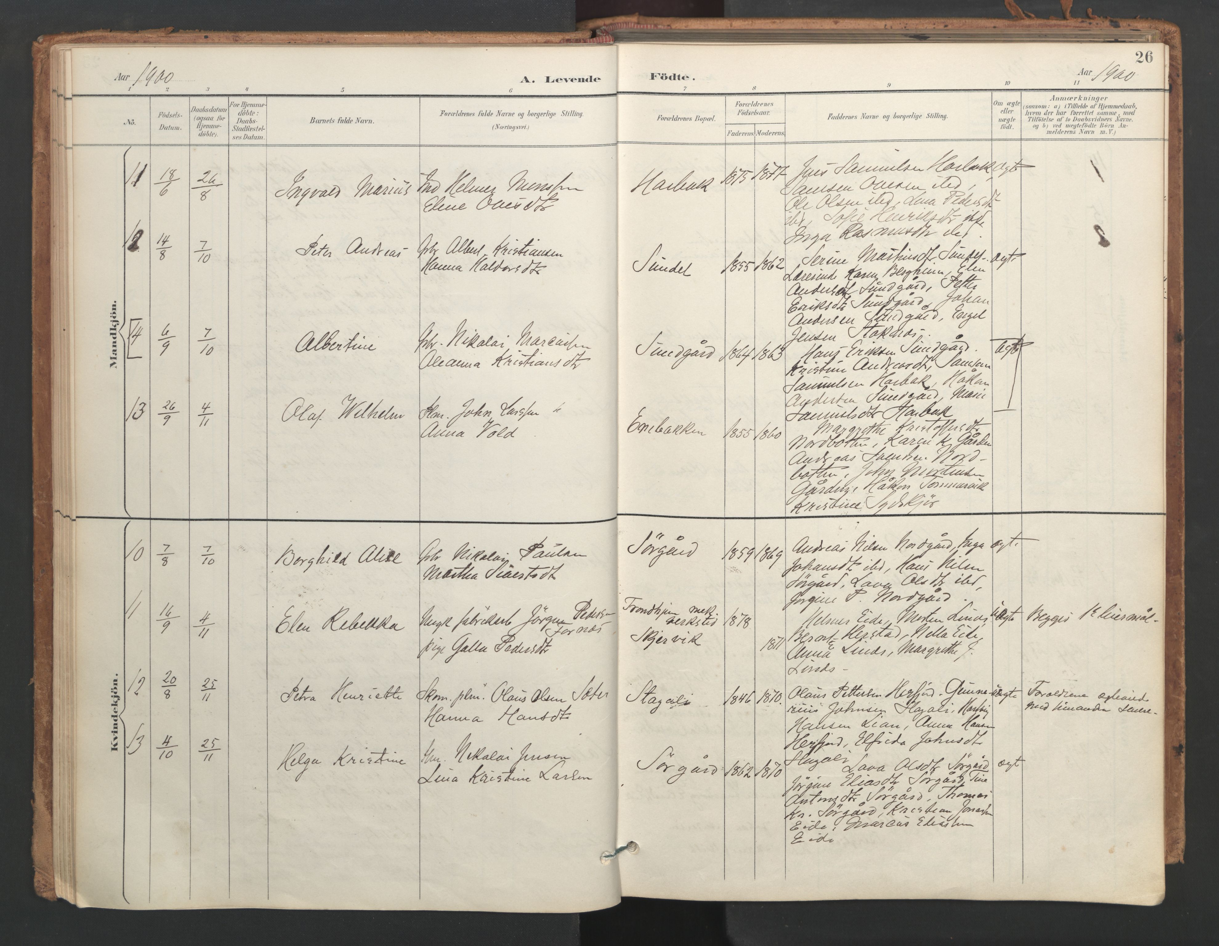 Ministerialprotokoller, klokkerbøker og fødselsregistre - Sør-Trøndelag, SAT/A-1456/656/L0693: Parish register (official) no. 656A02, 1894-1913, p. 26