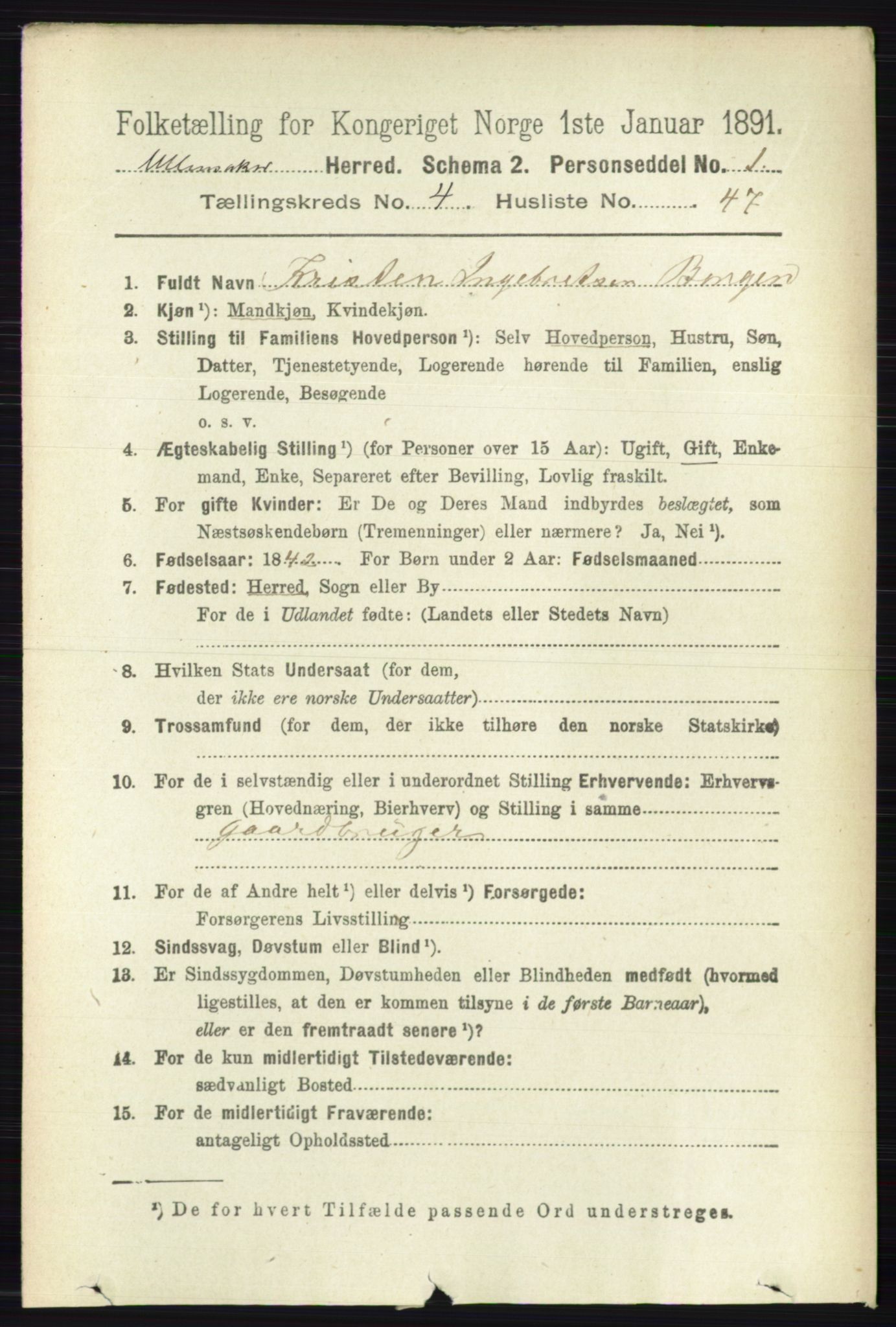 RA, 1891 census for 0235 Ullensaker, 1891, p. 1752