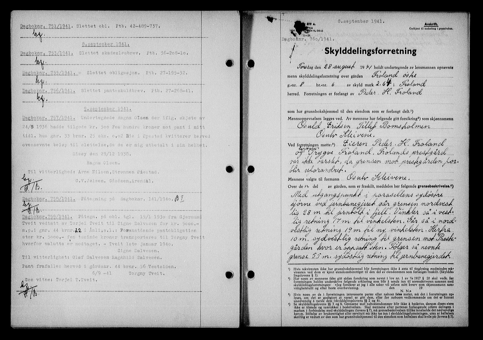 Nedenes sorenskriveri, SAK/1221-0006/G/Gb/Gba/L0048: Mortgage book no. A-II, 1940-1941, Diary no: : 760/1941