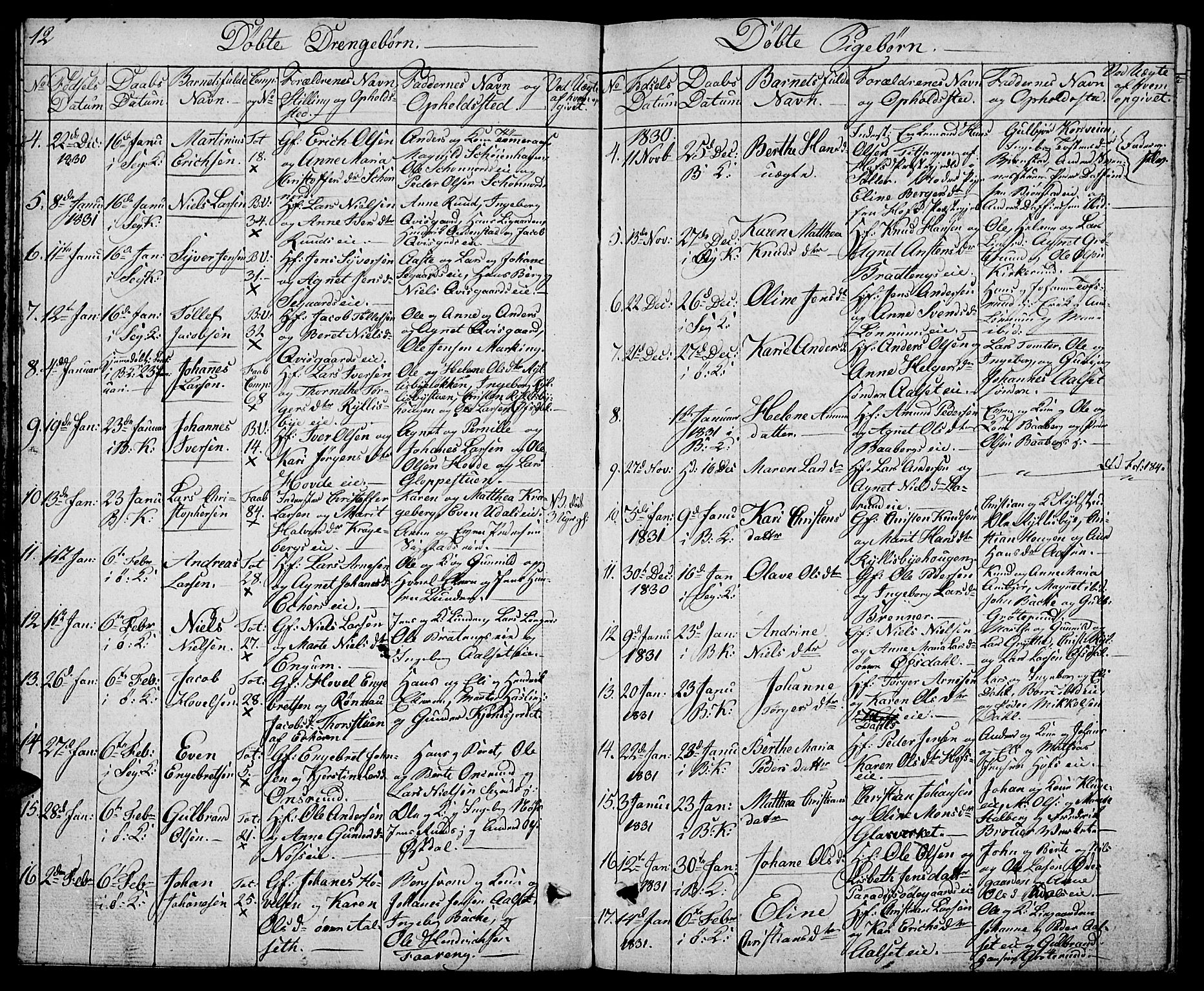 Biri prestekontor, SAH/PREST-096/H/Ha/Hab/L0002: Parish register (copy) no. 2, 1828-1842, p. 12