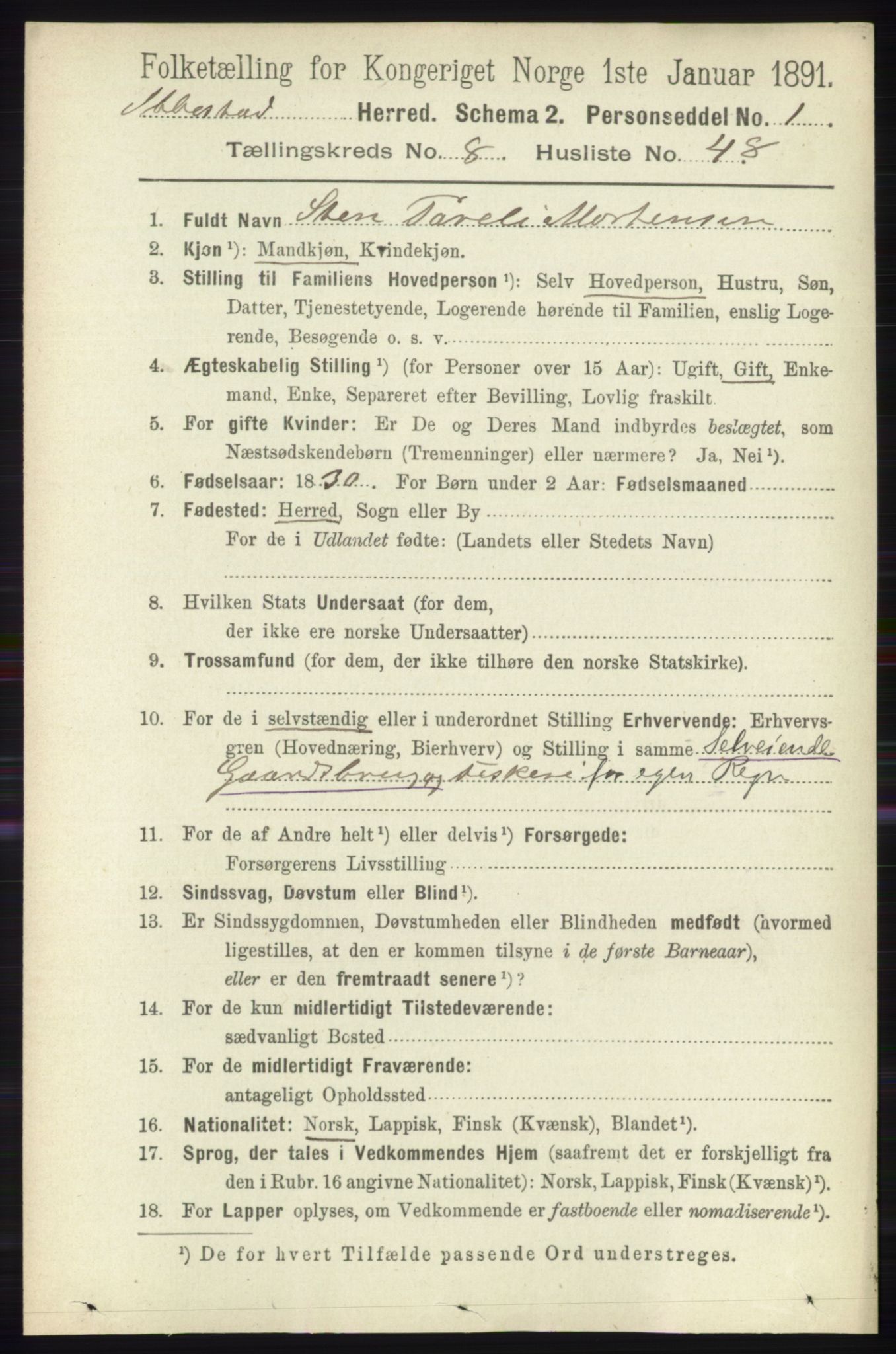 RA, 1891 census for 1917 Ibestad, 1891, p. 5507