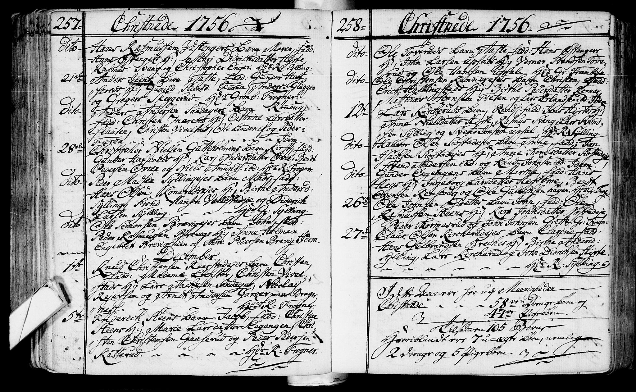 Lier kirkebøker, AV/SAKO-A-230/F/Fa/L0004: Parish register (official) no. I 4, 1749-1764, p. 257-258