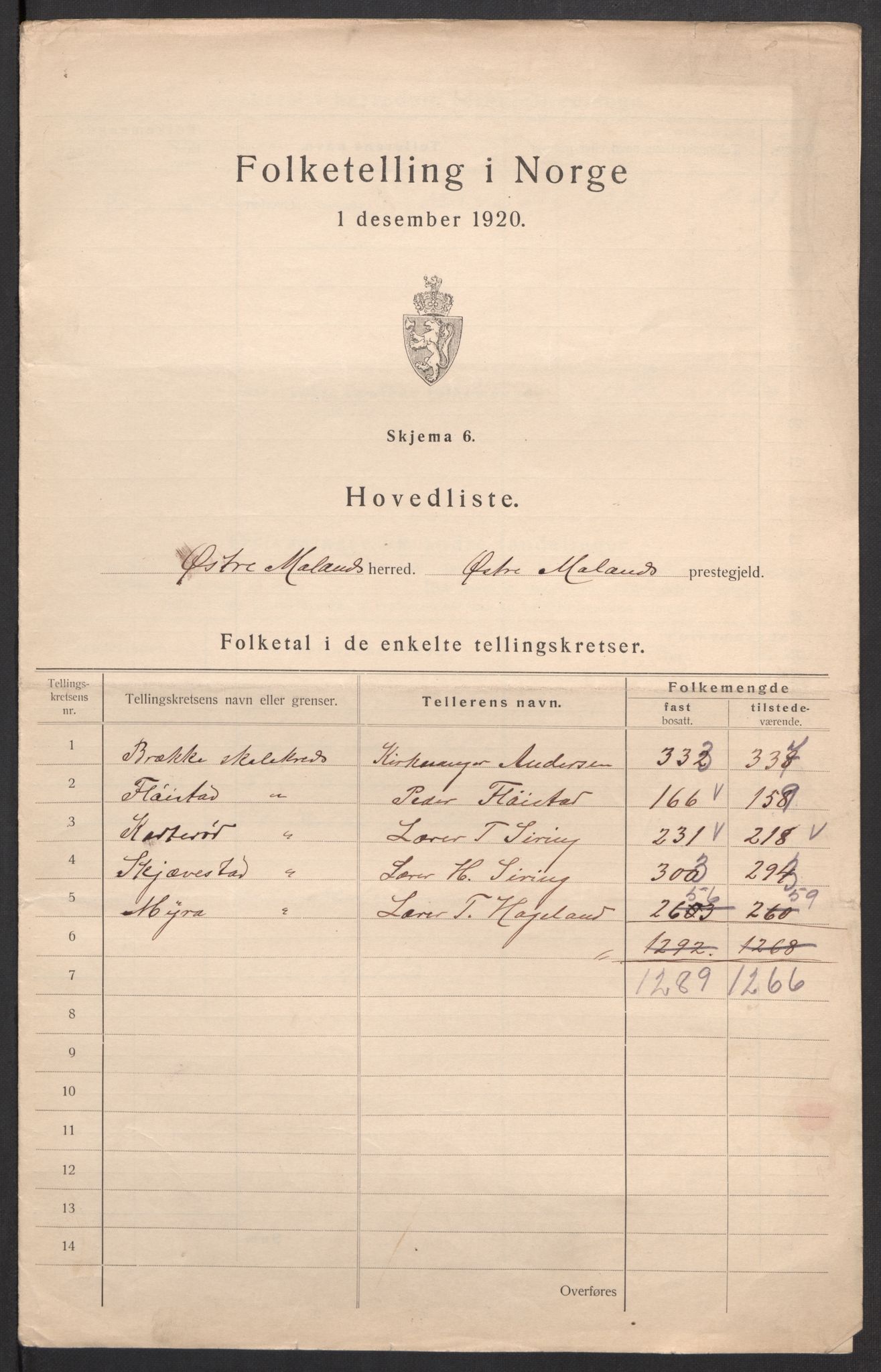 SAK, 1920 census for Austre Moland, 1920, p. 3