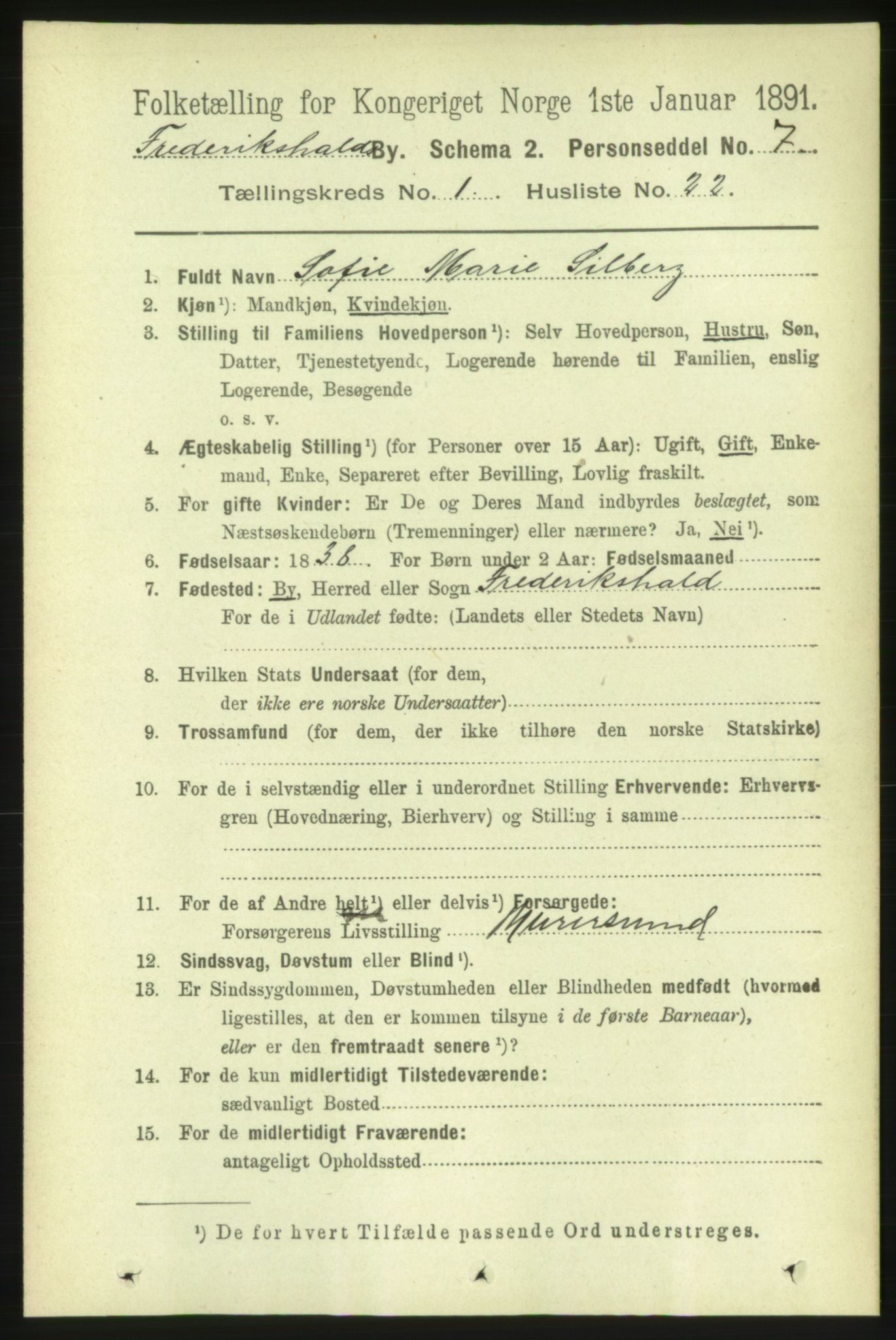 RA, 1891 census for 0101 Fredrikshald, 1891, p. 2118