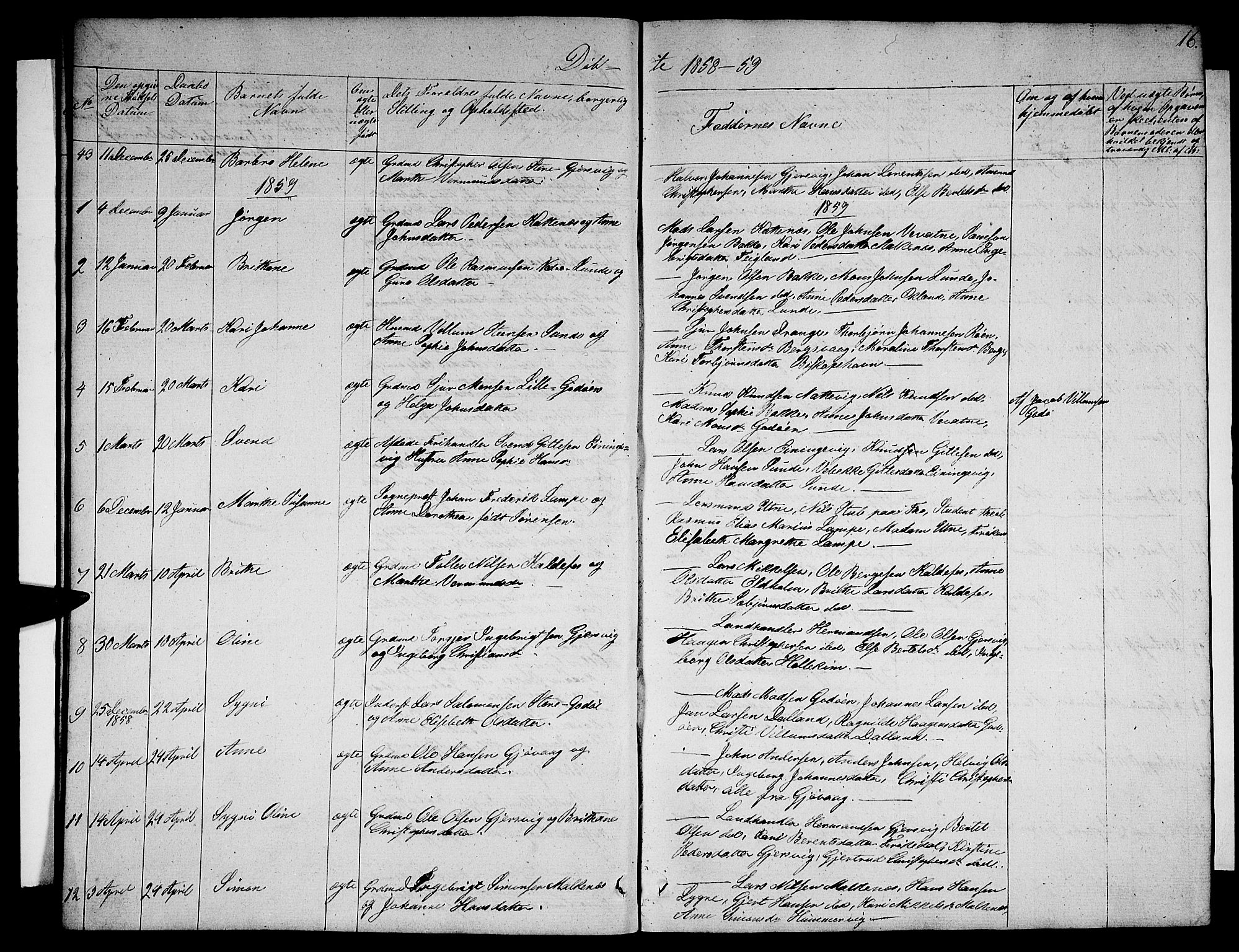 Tysnes sokneprestembete, SAB/A-78601/H/Hab: Parish register (copy) no. B 1, 1855-1877, p. 16