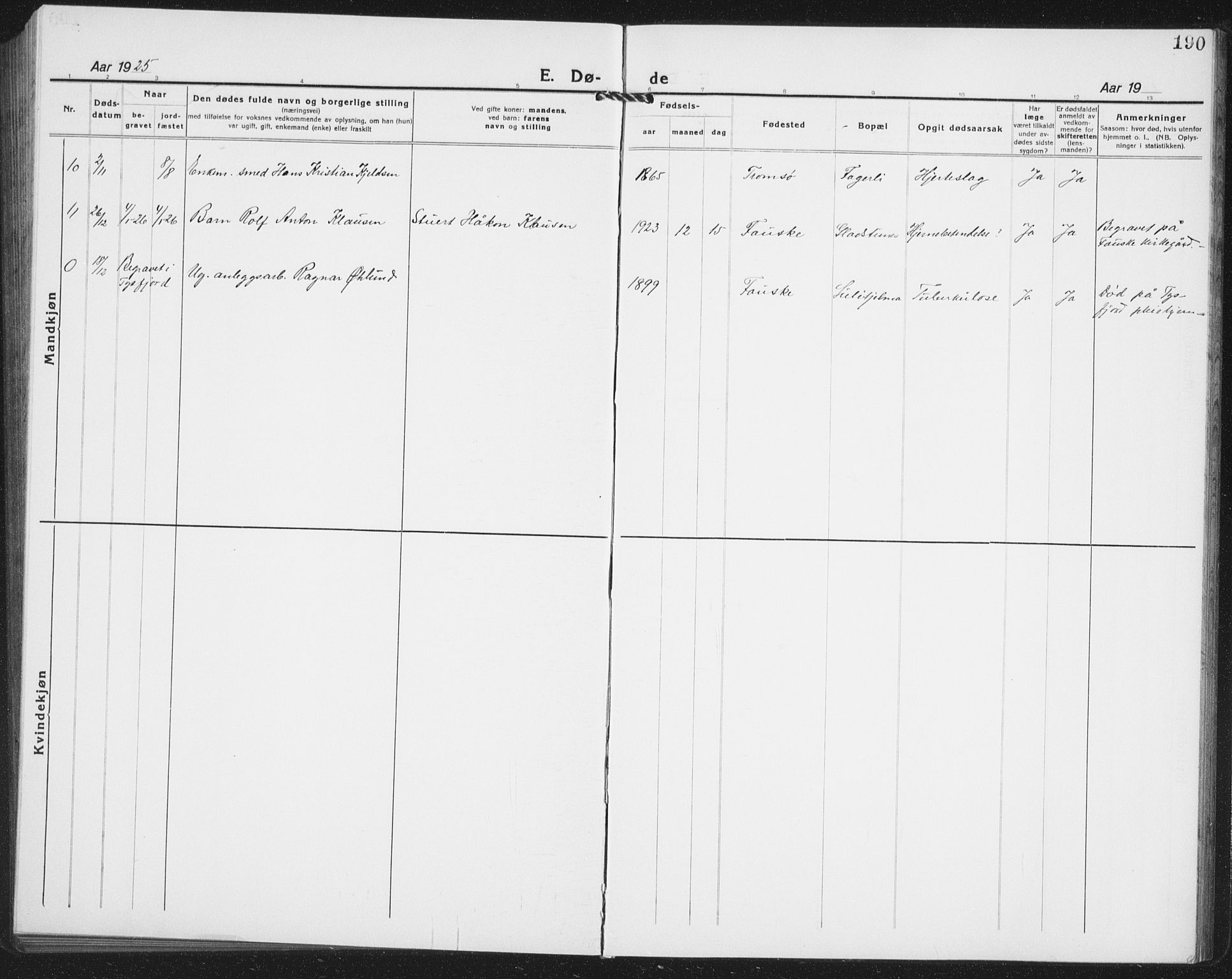 Ministerialprotokoller, klokkerbøker og fødselsregistre - Nordland, AV/SAT-A-1459/850/L0718: Parish register (copy) no. 850C02, 1921-1941, p. 190