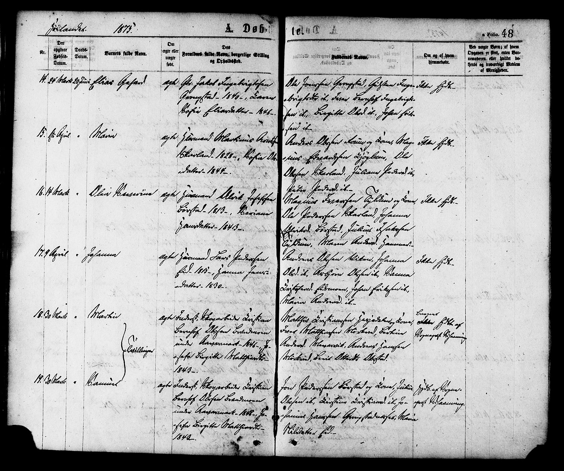 Ministerialprotokoller, klokkerbøker og fødselsregistre - Nord-Trøndelag, AV/SAT-A-1458/758/L0516: Parish register (official) no. 758A03 /2, 1869-1879, p. 48