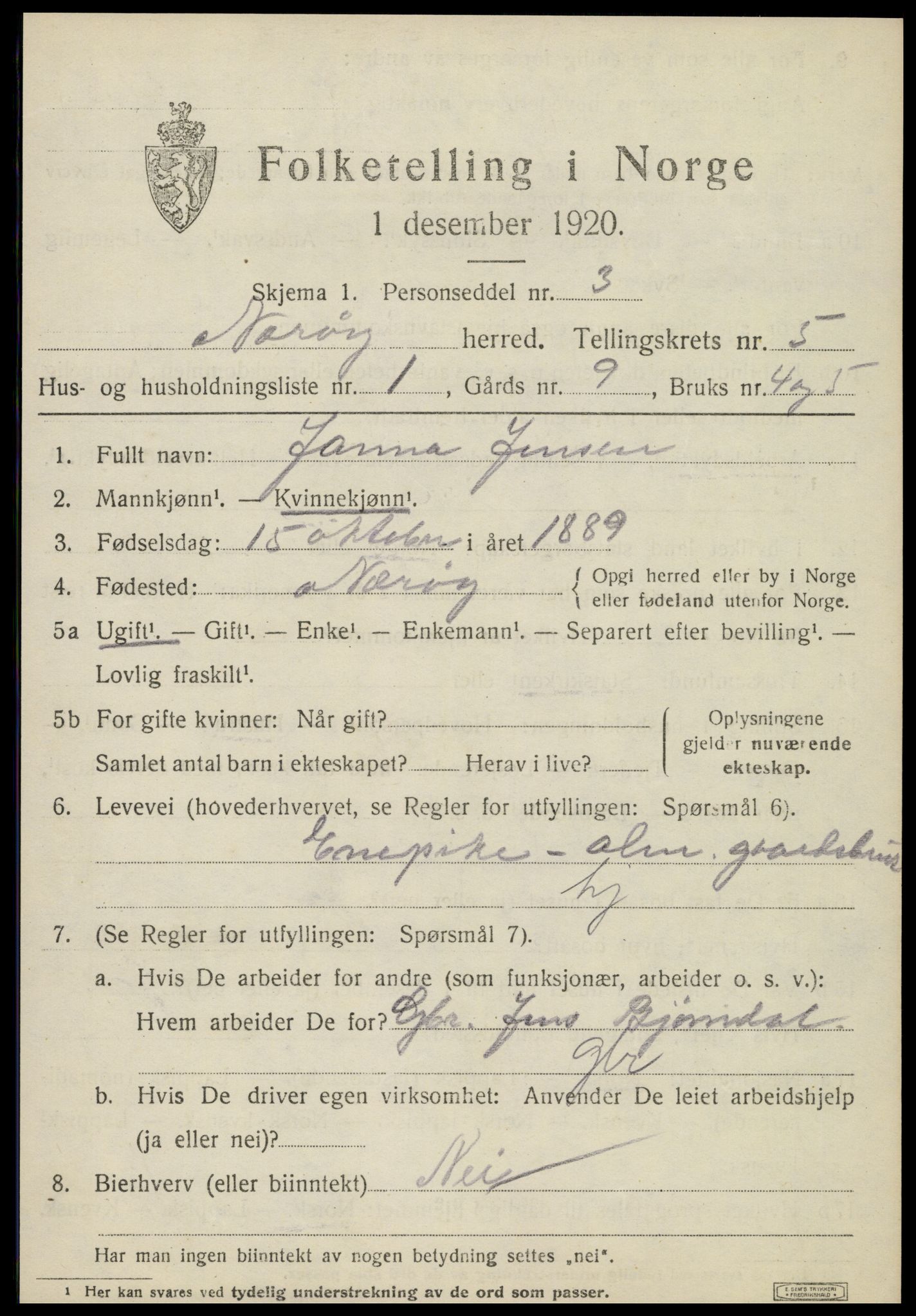 SAT, 1920 census for Nærøy, 1920, p. 2443