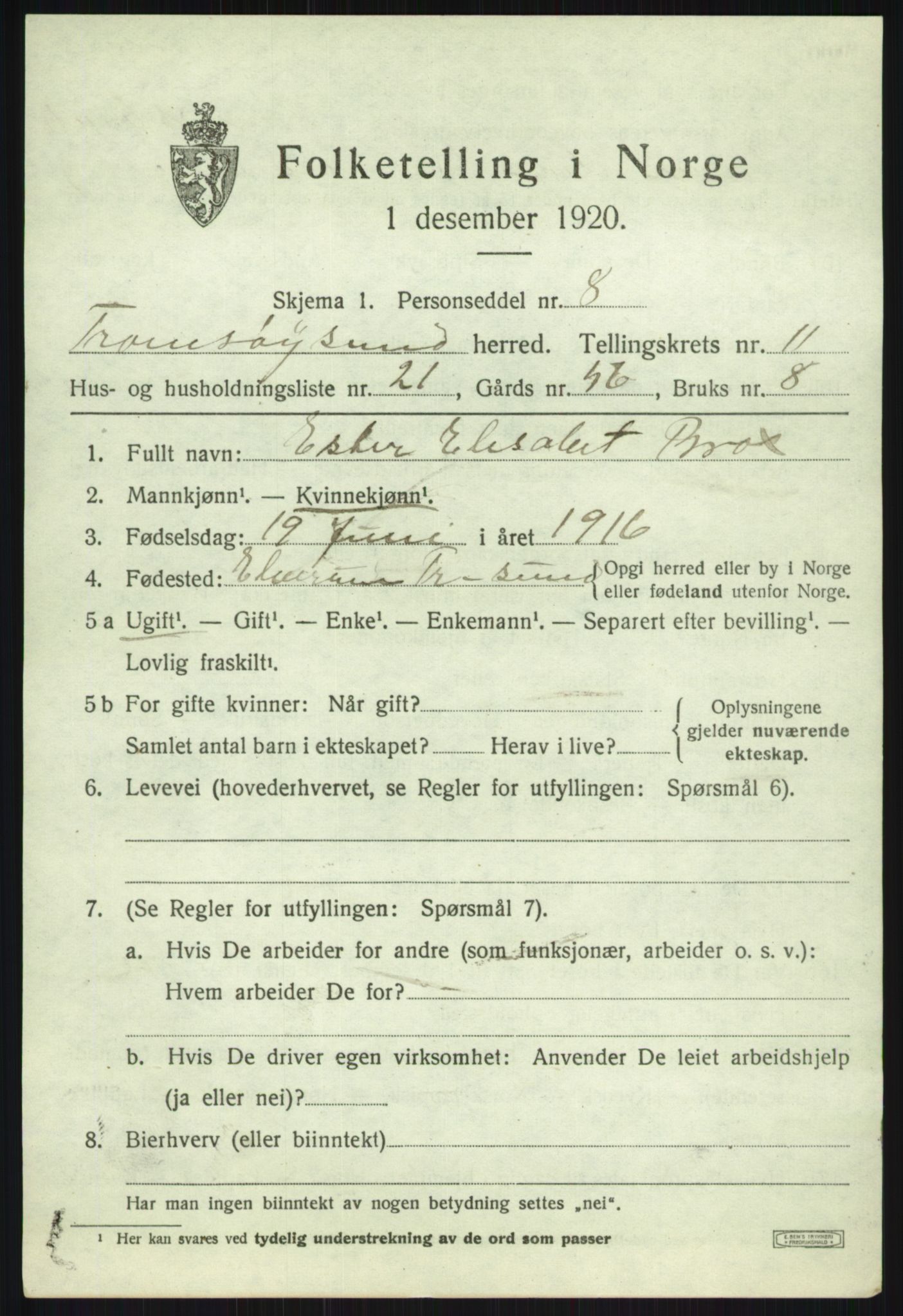 SATØ, 1920 census for Tromsøysund, 1920, p. 7466