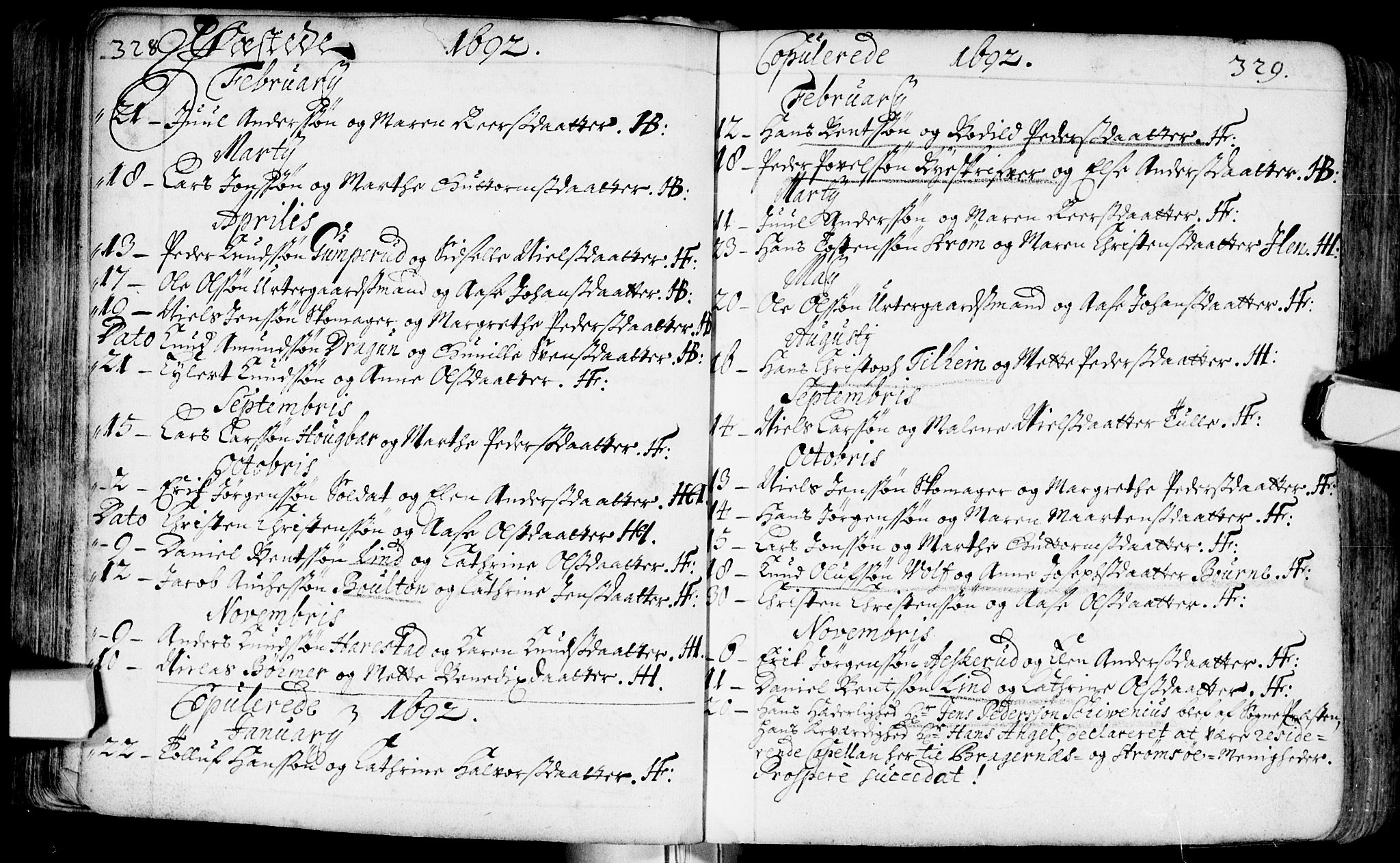 Bragernes kirkebøker, SAKO/A-6/F/Fa/L0002: Parish register (official) no. I 2, 1680-1705, p. 328-329