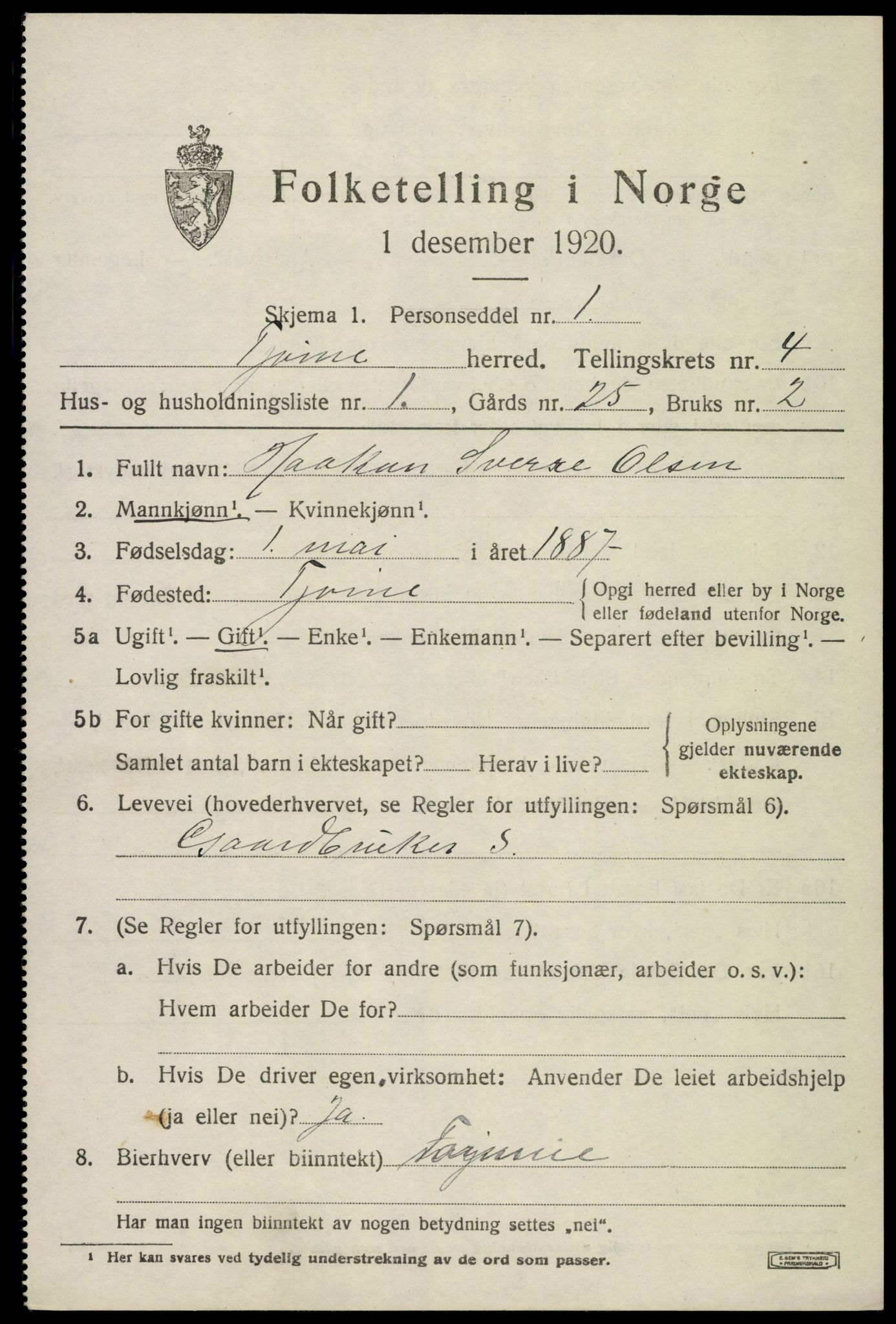 SAKO, 1920 census for Tjøme, 1920, p. 5559