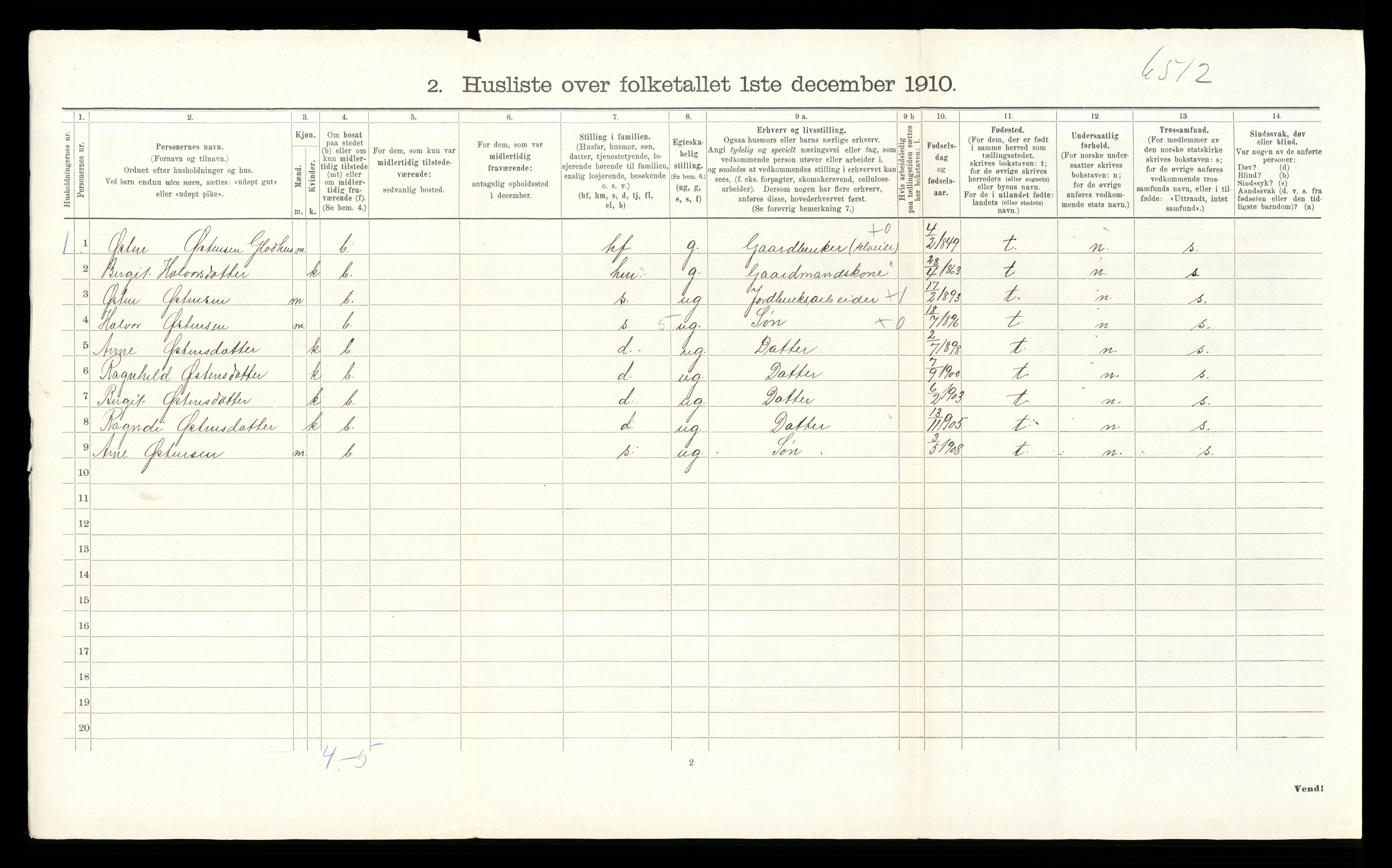 RA, 1910 census for Gol, 1910, p. 107