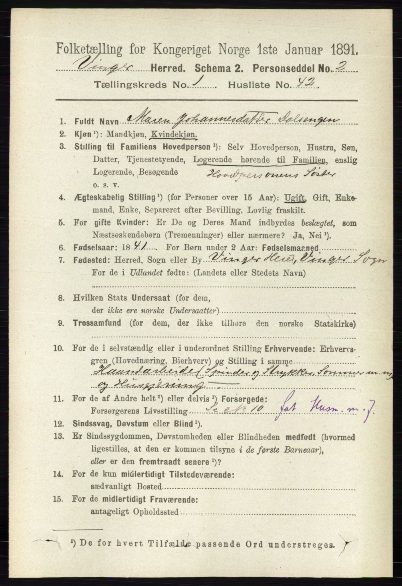 RA, 1891 census for 0421 Vinger, 1891, p. 359