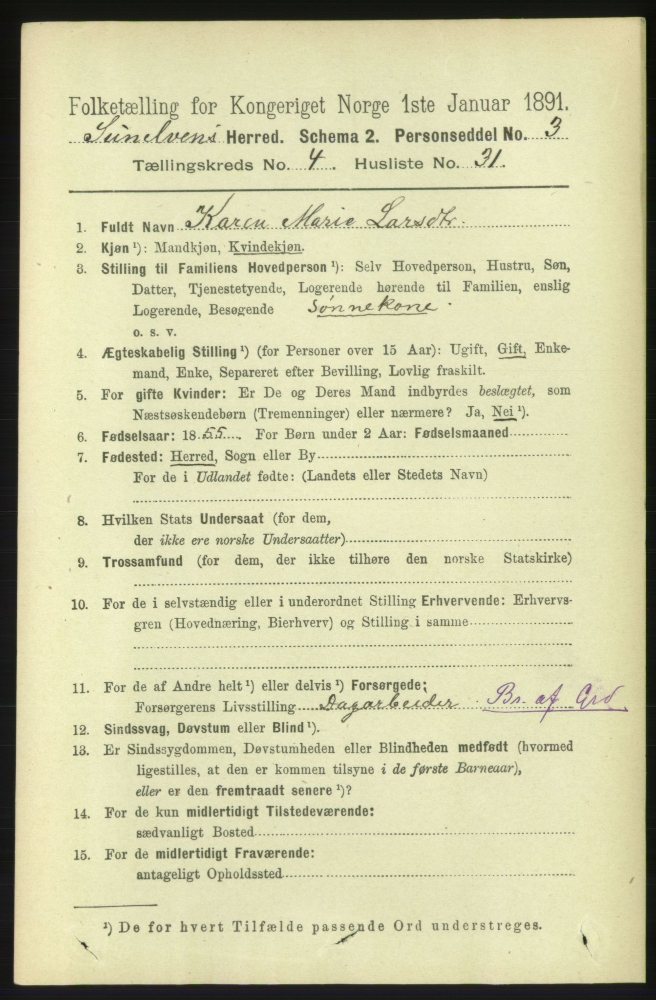 RA, 1891 census for 1523 Sunnylven, 1891, p. 1091