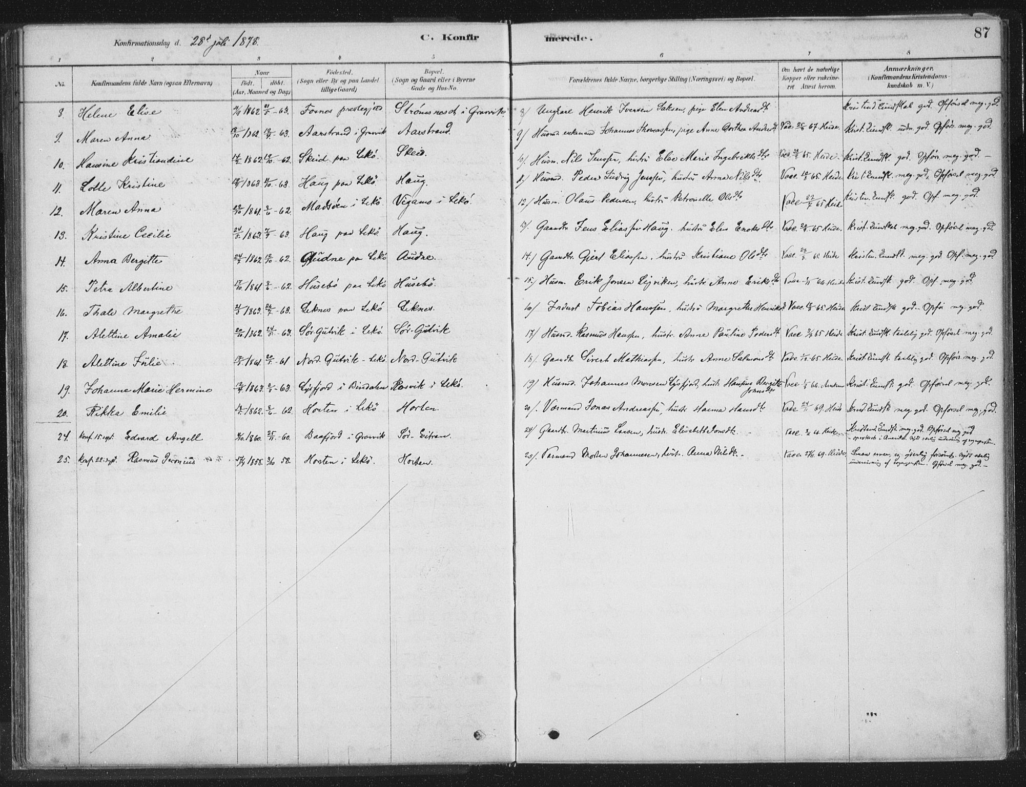 Ministerialprotokoller, klokkerbøker og fødselsregistre - Nord-Trøndelag, AV/SAT-A-1458/788/L0697: Parish register (official) no. 788A04, 1878-1902, p. 87