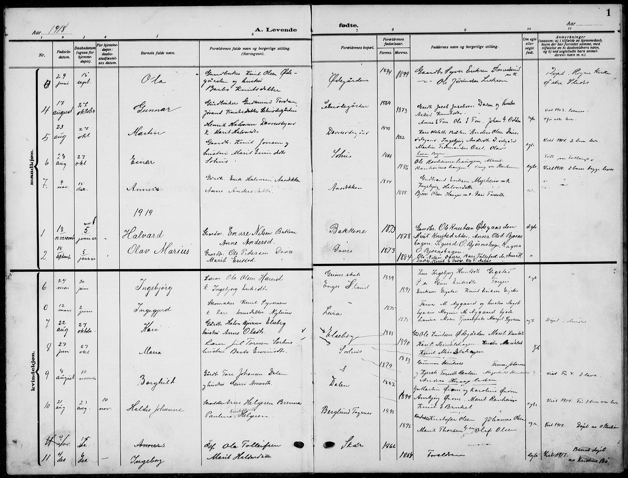 Nord-Aurdal prestekontor, SAH/PREST-132/H/Ha/Hab/L0015: Parish register (copy) no. 15, 1918-1935, p. 1