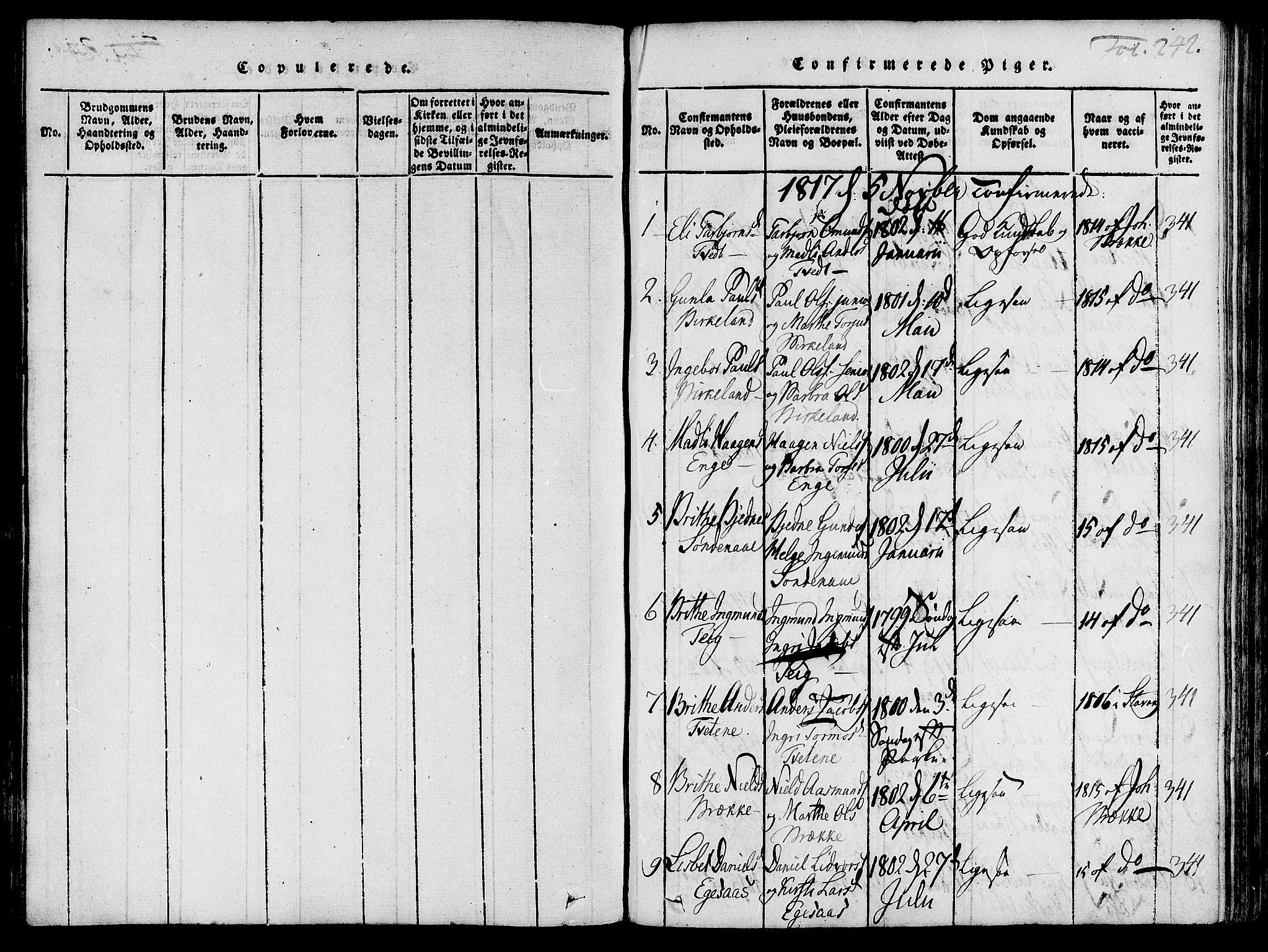Suldal sokneprestkontor, SAST/A-101845/01/IV/L0007: Parish register (official) no. A 7, 1817-1838, p. 242