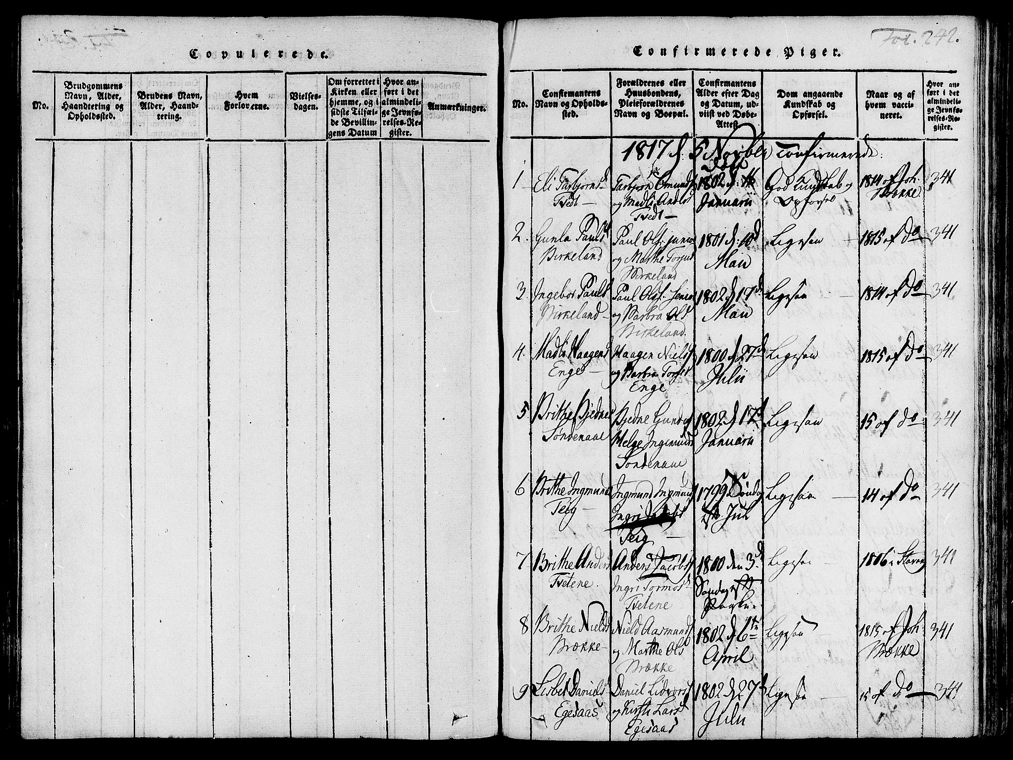 Suldal sokneprestkontor, AV/SAST-A-101845/01/IV/L0007: Parish register (official) no. A 7, 1817-1838, p. 242