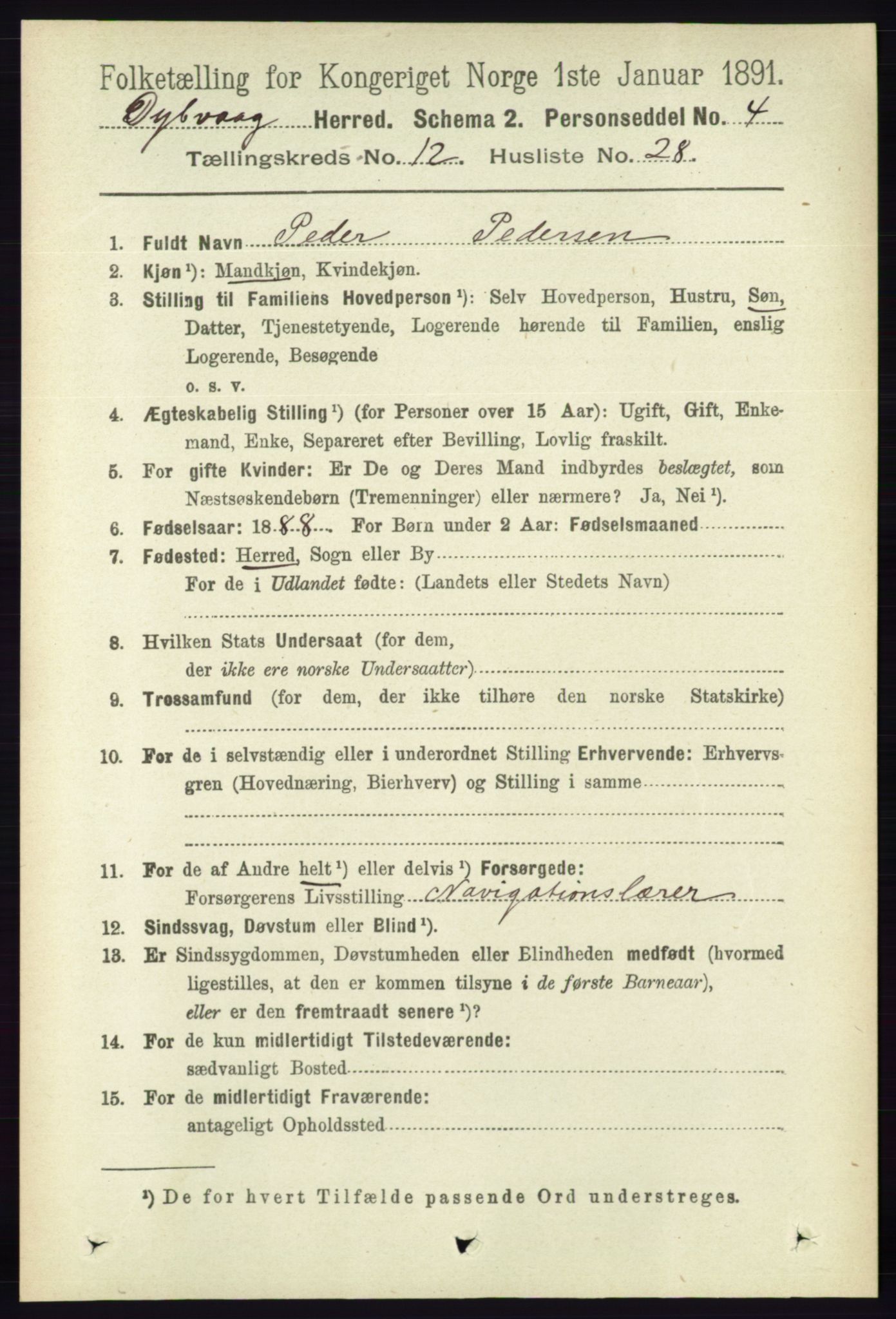 RA, 1891 census for 0915 Dypvåg, 1891, p. 4909