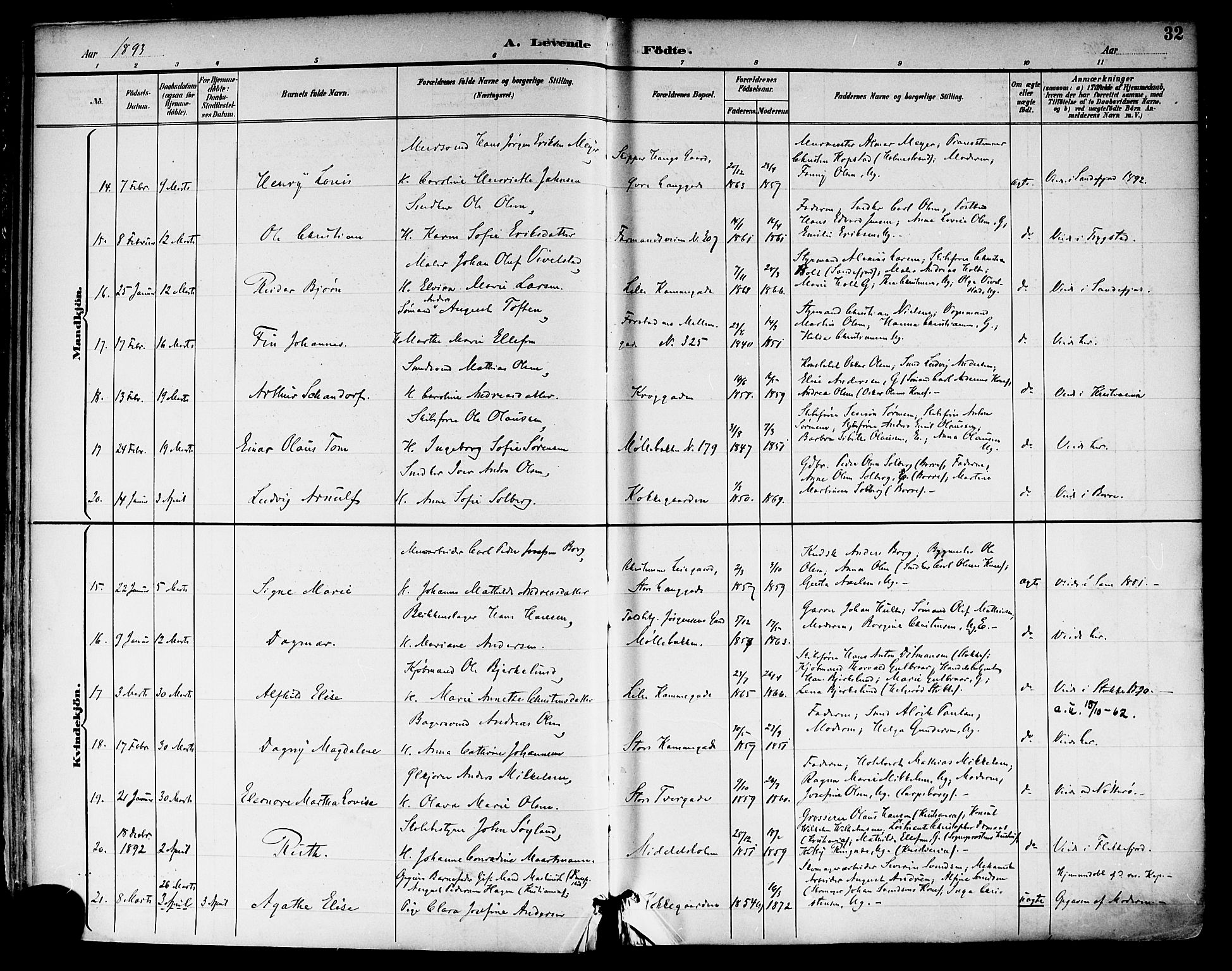 Tønsberg kirkebøker, SAKO/A-330/F/Fa/L0012: Parish register (official) no. I 12, 1891-1899, p. 32