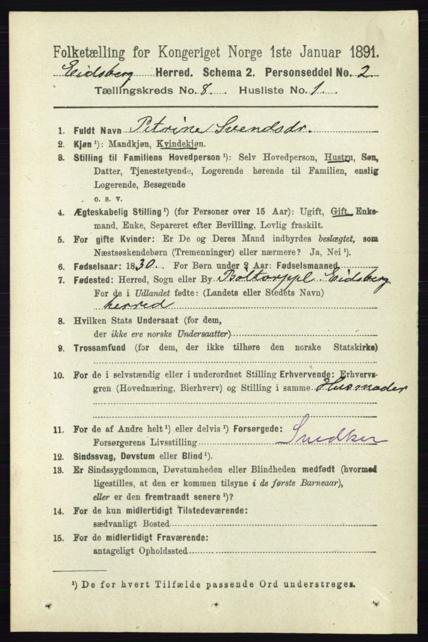 RA, 1891 census for 0125 Eidsberg, 1891, p. 4638