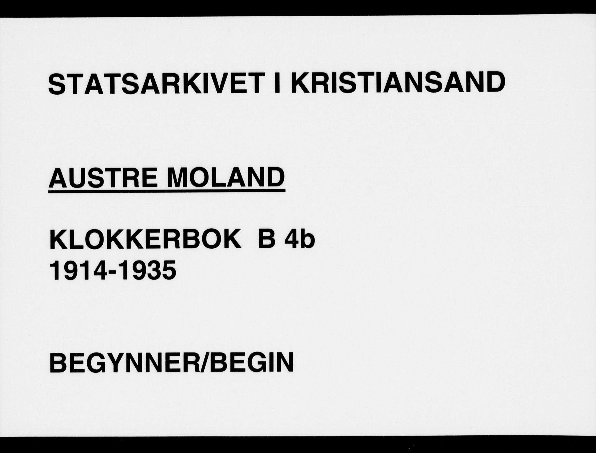 Austre Moland sokneprestkontor, SAK/1111-0001/F/Fb/Fba/L0005: Parish register (copy) no. B 4b, 1914-1935