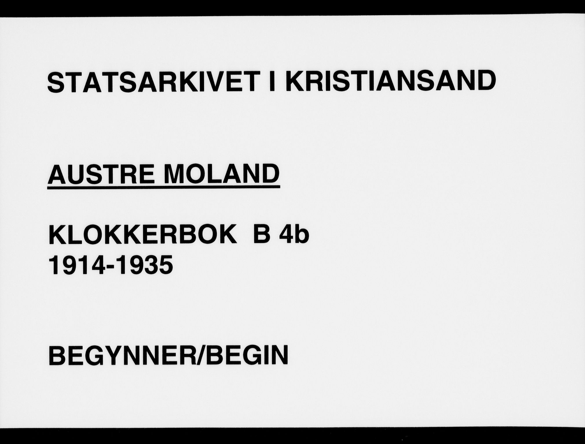 Austre Moland sokneprestkontor, AV/SAK-1111-0001/F/Fb/Fba/L0005: Parish register (copy) no. B 4b, 1914-1935