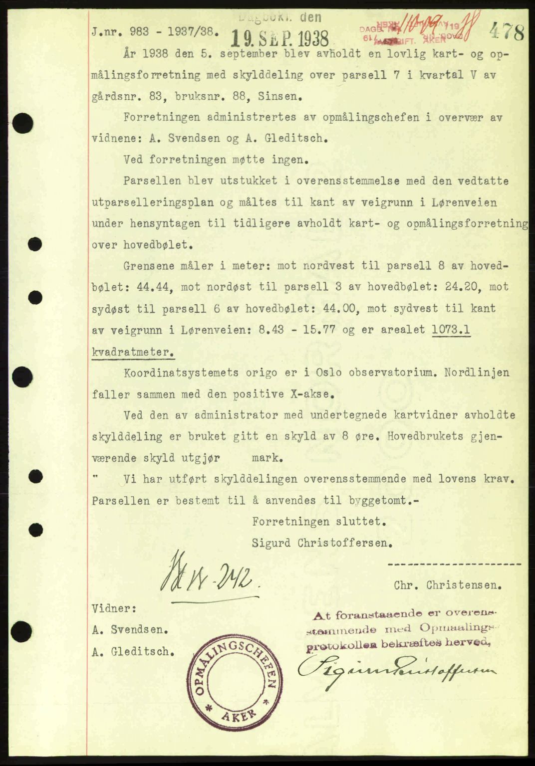 Aker herredsskriveri, SAO/A-10896/G/Gb/Gba/Gbab/L0025: Mortgage book no. A154-155, 1938-1938, Diary no: : 11009/1938