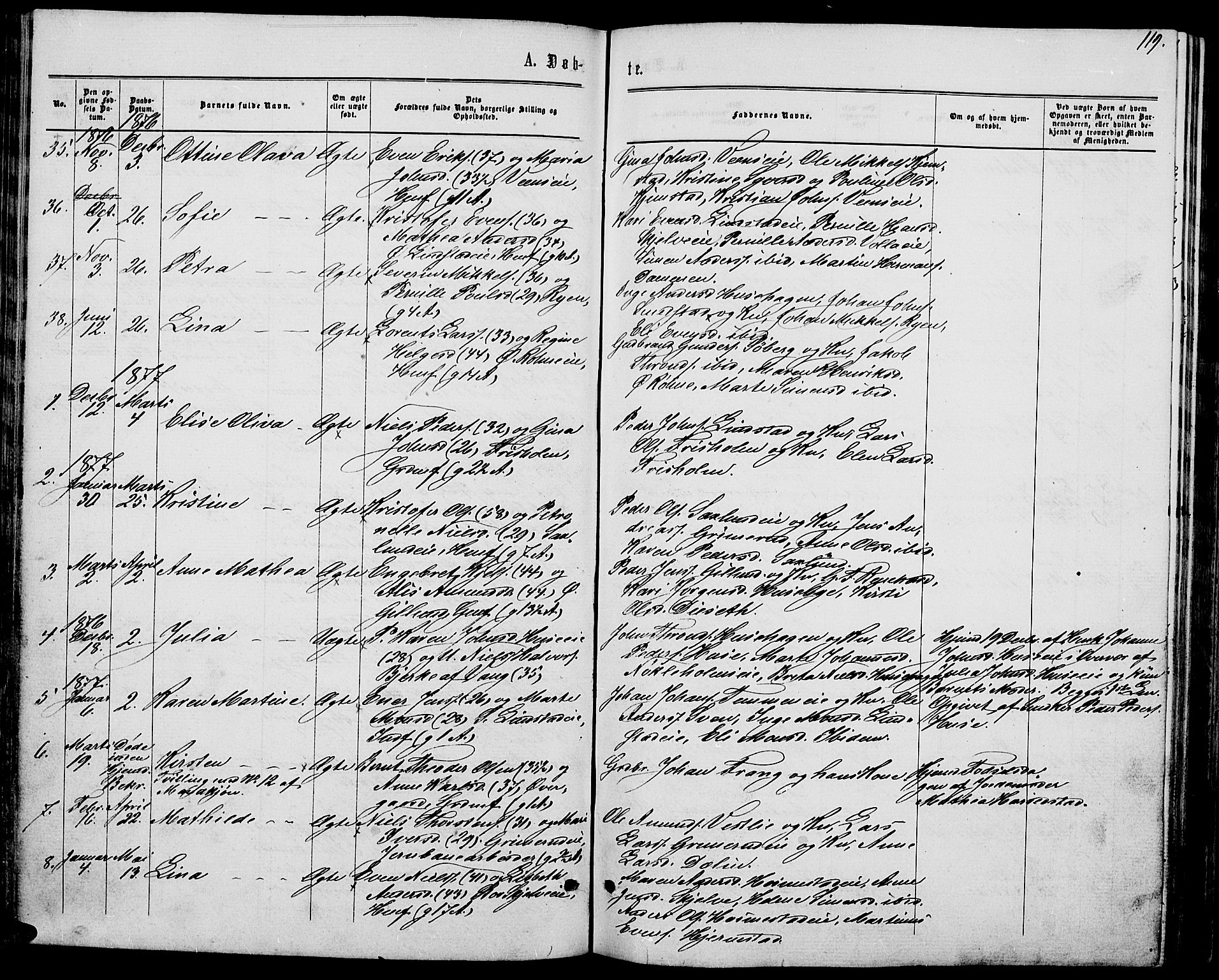 Stange prestekontor, SAH/PREST-002/L/L0006: Parish register (copy) no. 6, 1864-1882, p. 119