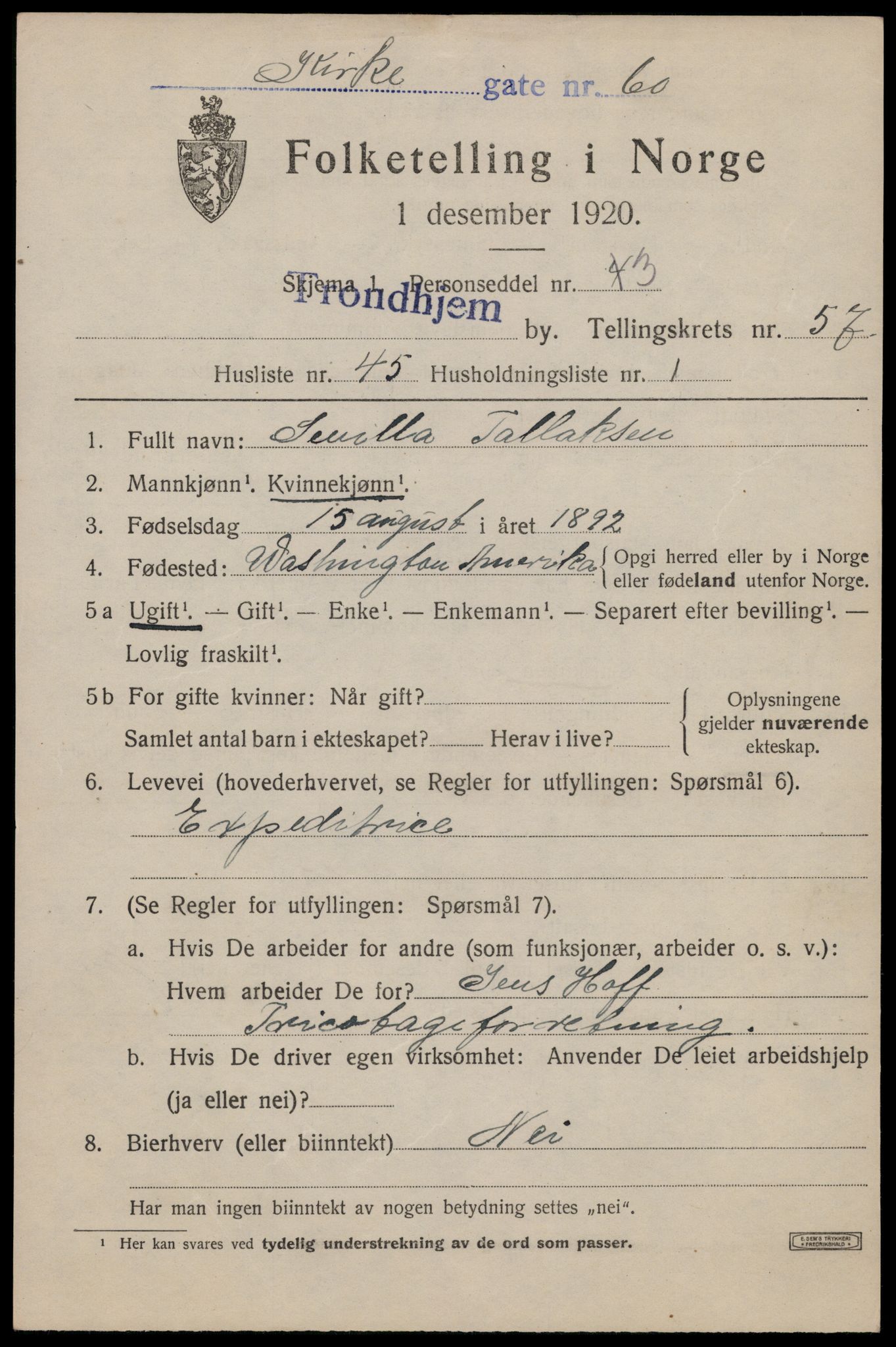 SAT, 1920 census for Trondheim, 1920, p. 117448