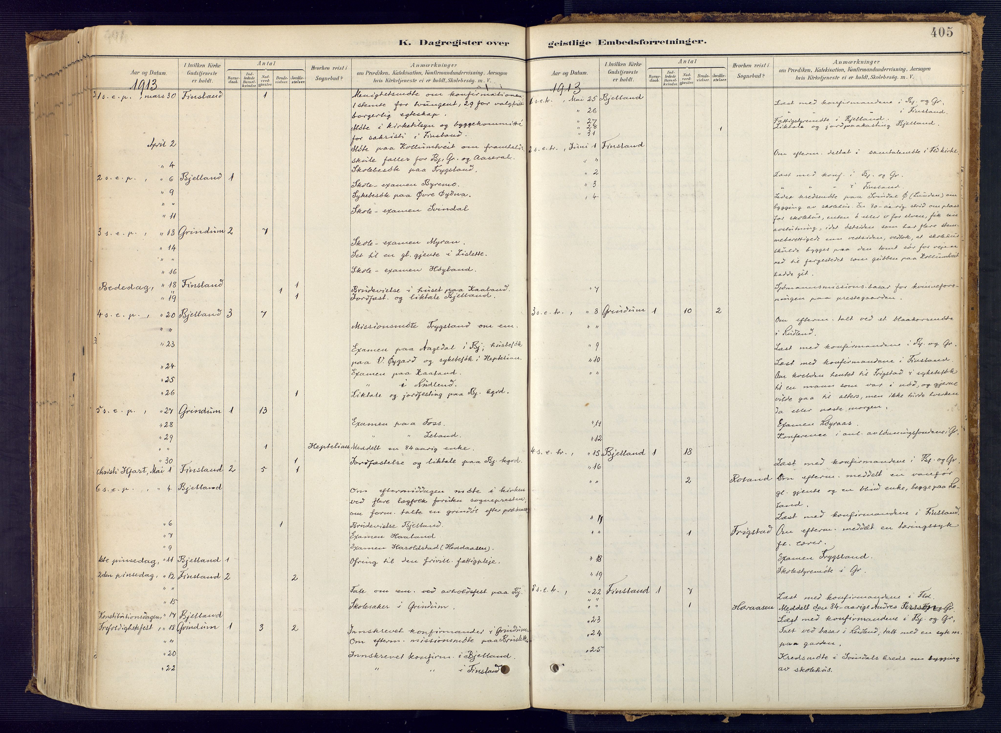 Bjelland sokneprestkontor, AV/SAK-1111-0005/F/Fa/Faa/L0004: Parish register (official) no. A 4, 1887-1923, p. 405