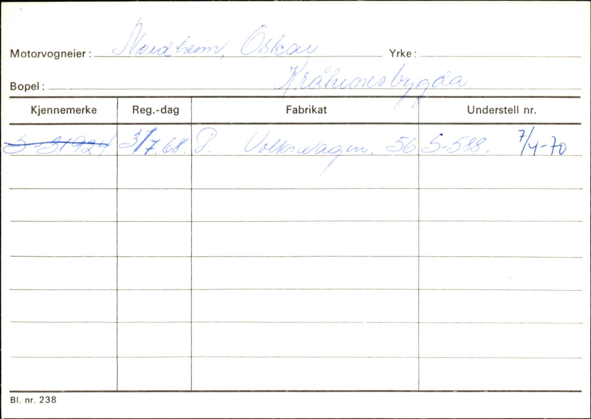 Statens vegvesen, Sogn og Fjordane vegkontor, AV/SAB-A-5301/4/F/L0144: Registerkort Vågsøy A-R, 1945-1975, p. 2038