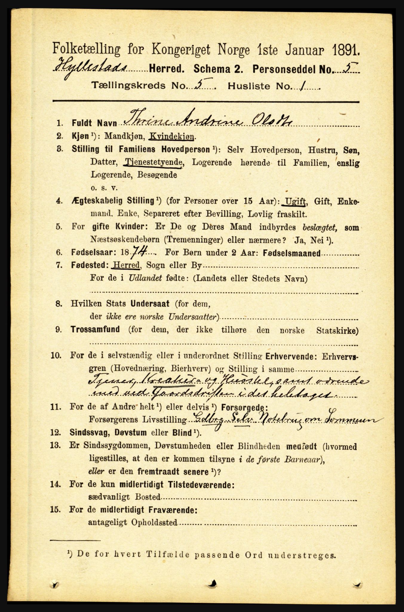 RA, 1891 census for 1413 Hyllestad, 1891, p. 814