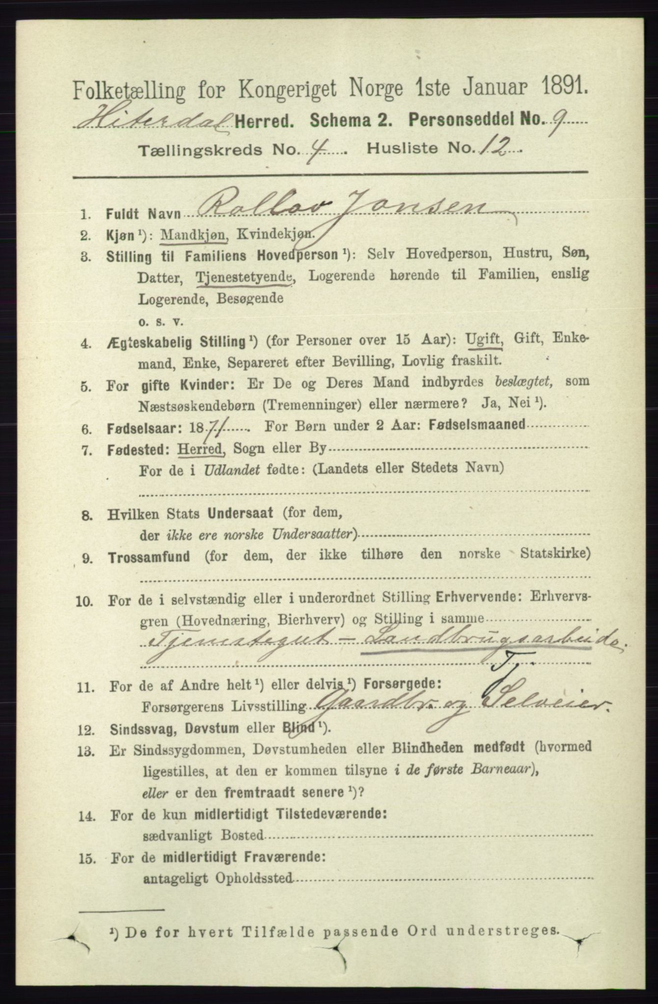 RA, 1891 census for 0823 Heddal, 1891, p. 1752