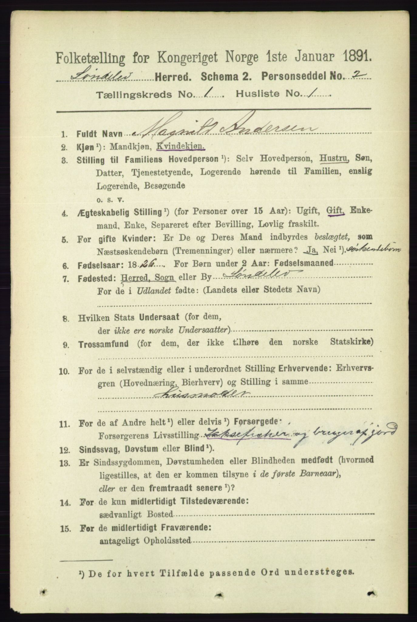 RA, 1891 census for 0913 Søndeled, 1891, p. 86