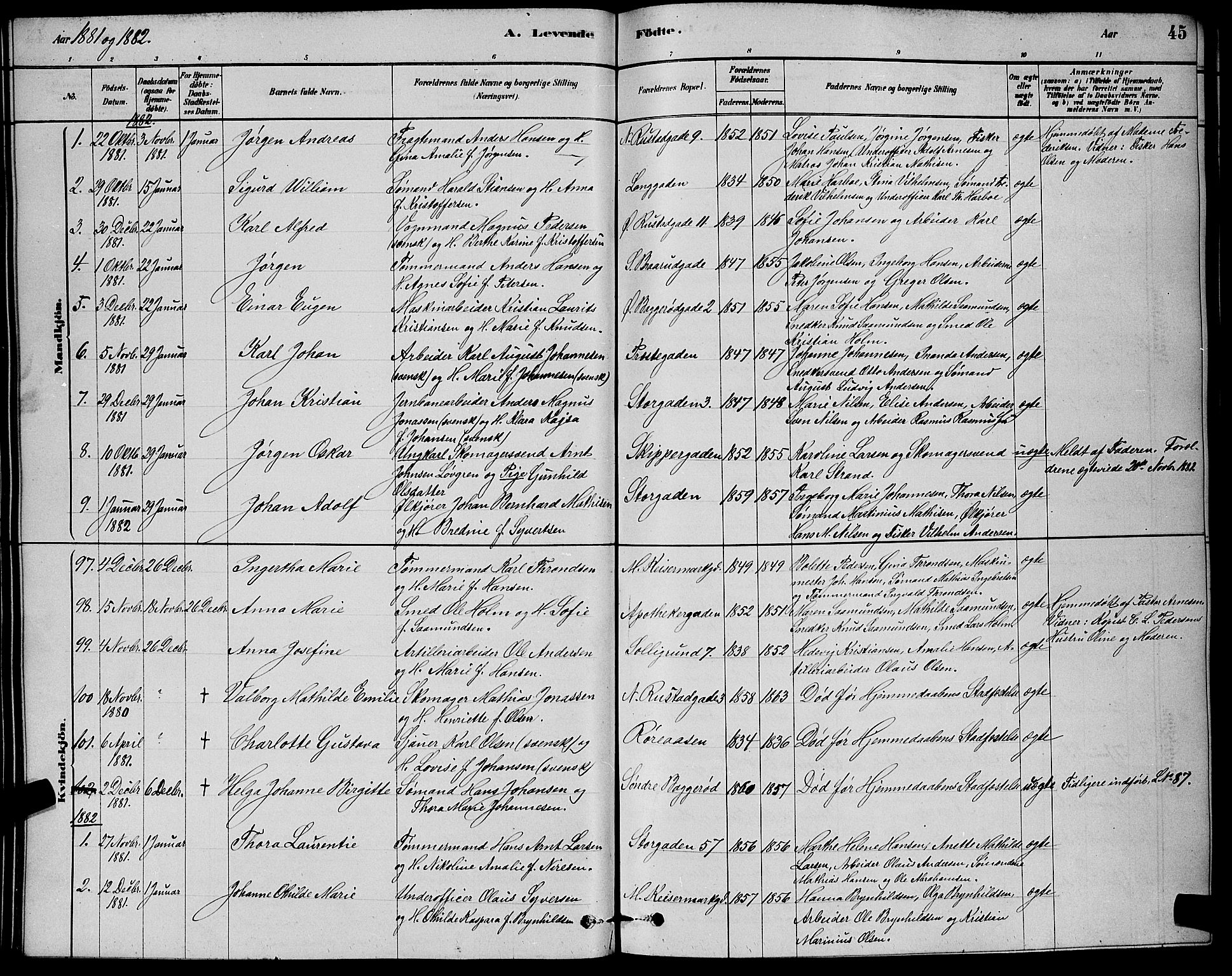 Horten kirkebøker, AV/SAKO-A-348/G/Ga/L0003: Parish register (copy) no. 4, 1878-1887, p. 45