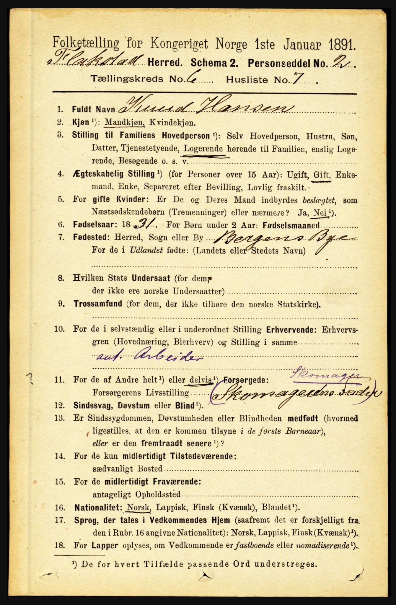 RA, 1891 census for 1859 Flakstad, 1891, p. 2983