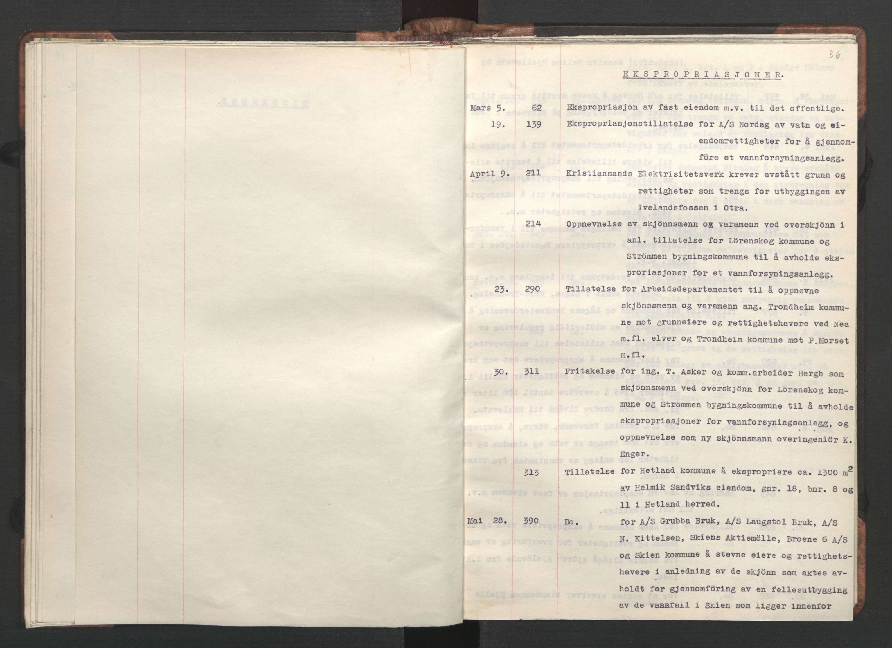 NS-administrasjonen 1940-1945 (Statsrådsekretariatet, de kommisariske statsråder mm), RA/S-4279/D/Da/L0002: Register (RA j.nr. 985/1943, tilgangsnr. 17/1943), 1942, p. 39