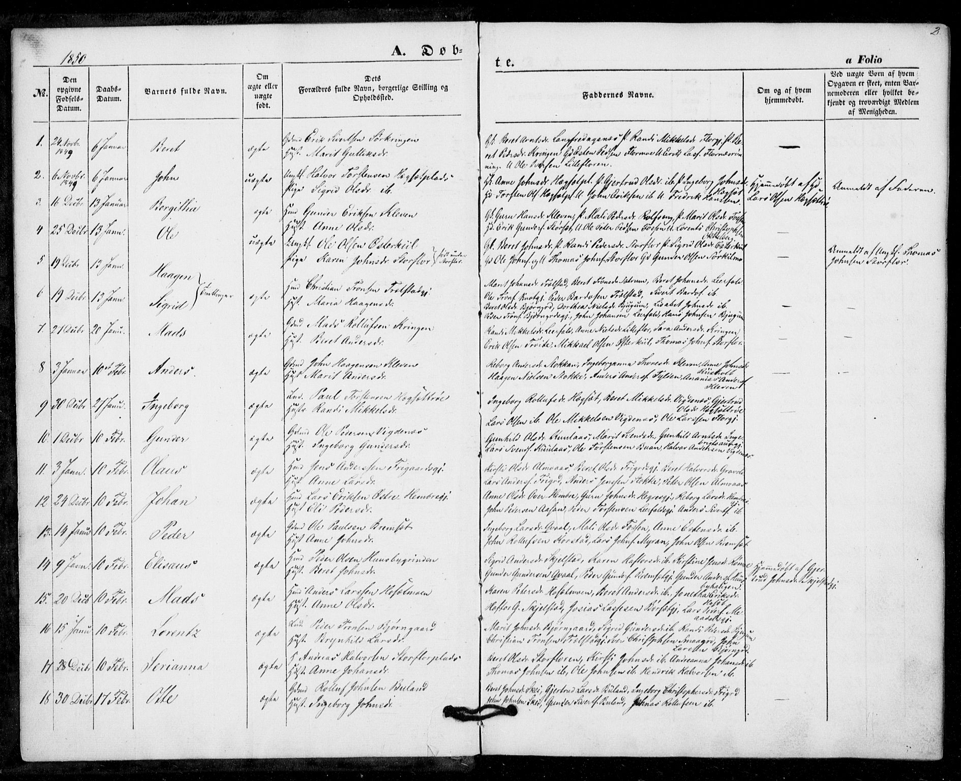 Ministerialprotokoller, klokkerbøker og fødselsregistre - Nord-Trøndelag, SAT/A-1458/703/L0028: Parish register (official) no. 703A01, 1850-1862, p. 2